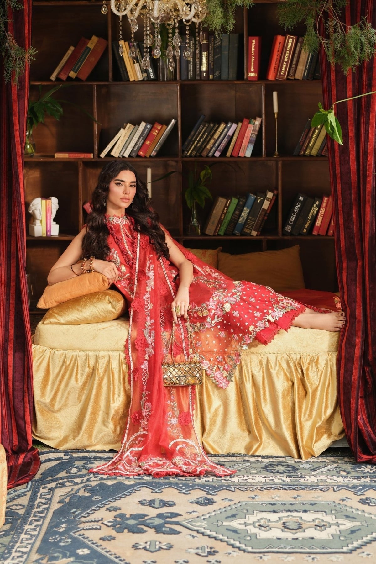 Maryam Hussain | Luxury Lawn 26 | Crimson-Brand:Maryam Hussain-Type:Ladies Clothes - House of Maryam- Buy in UK, USA