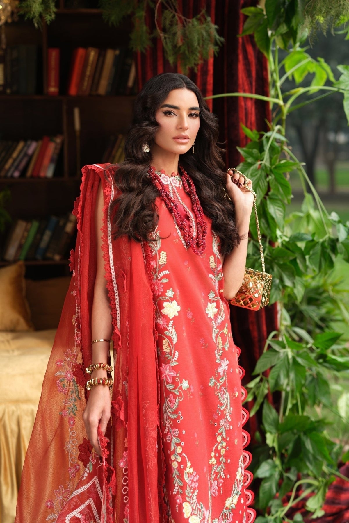 Maryam Hussain | Luxury Lawn 26 | Crimson-Brand:Maryam Hussain-Type:Ladies Clothes - House of Maryam- Buy in UK, USA