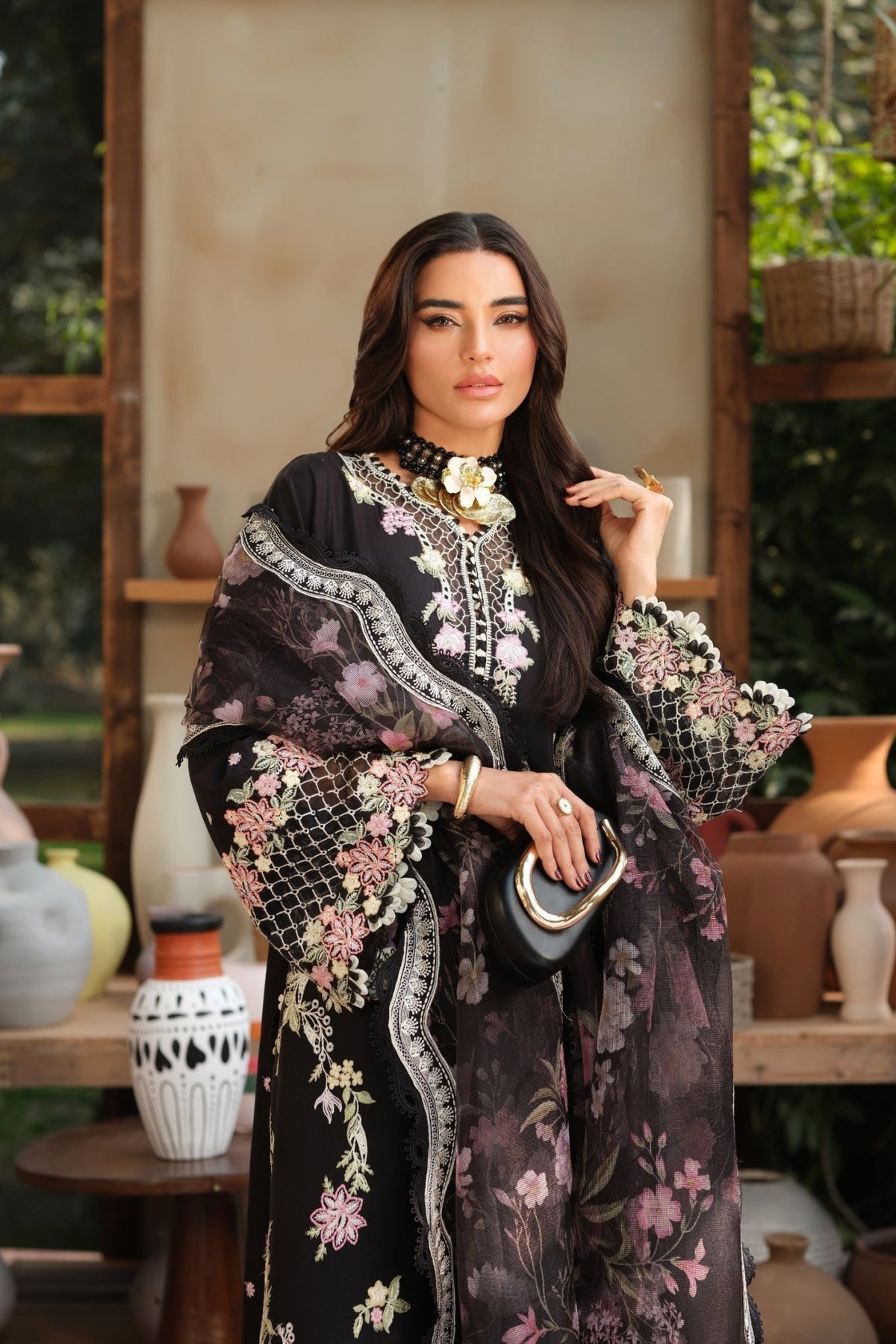 Maryam Hussain | Luxury Lawn 26 | Noir-Brand:Maryam Hussain-Type:Ladies Clothes - House of Maryam- Buy in UK, USA
