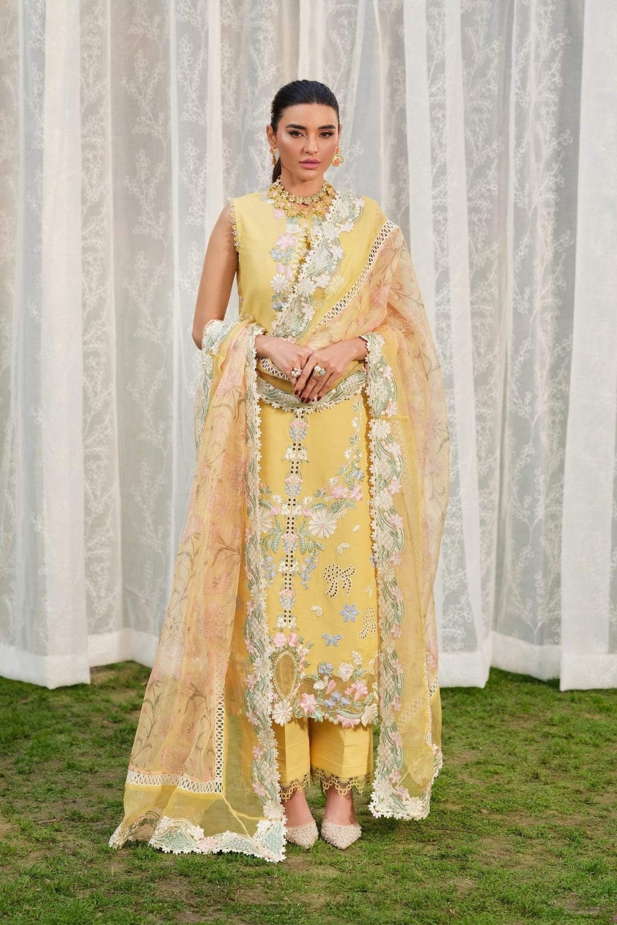 Maryam Hussain | Luxury Lawn 26 | Sunflower-Brand:Maryam Hussain-Type:Ladies Clothes - House of Maryam- Buy in UK, USA