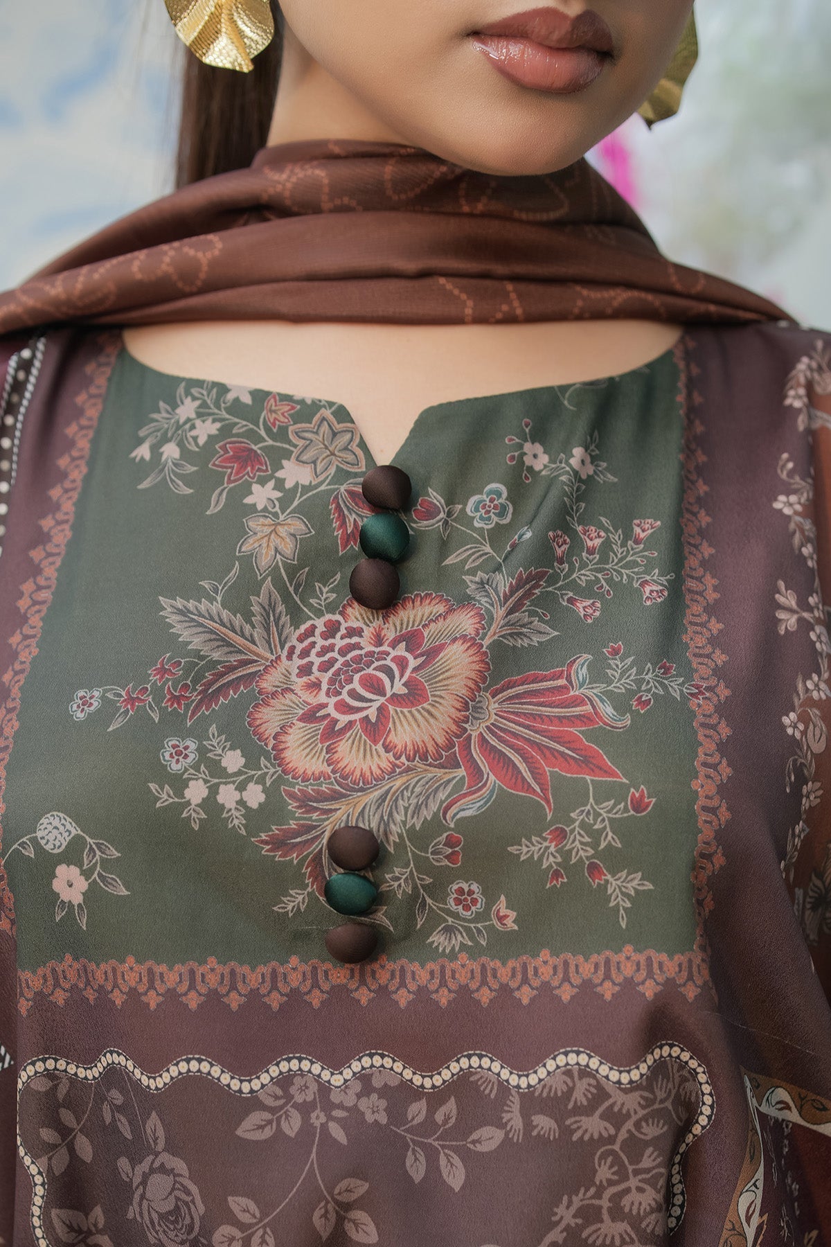 Maryams | Lawn Edit 26 | Basil-Brand:Maryams-Type:Ladies Clothes-Chocolate Brown-Lawn-House of Maryam- Buy in UK, USA