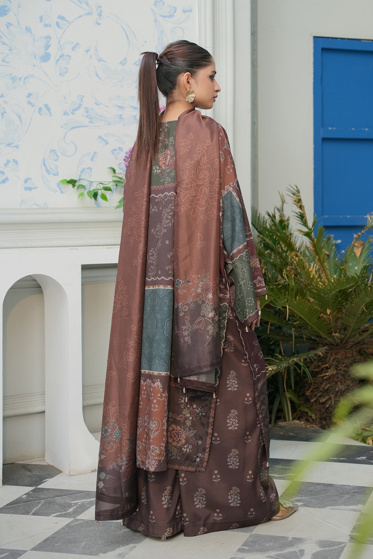Maryams | Lawn Edit 26 | Basil-Brand:Maryams-Type:Ladies Clothes-Chocolate Brown-Lawn-House of Maryam- Buy in UK, USA