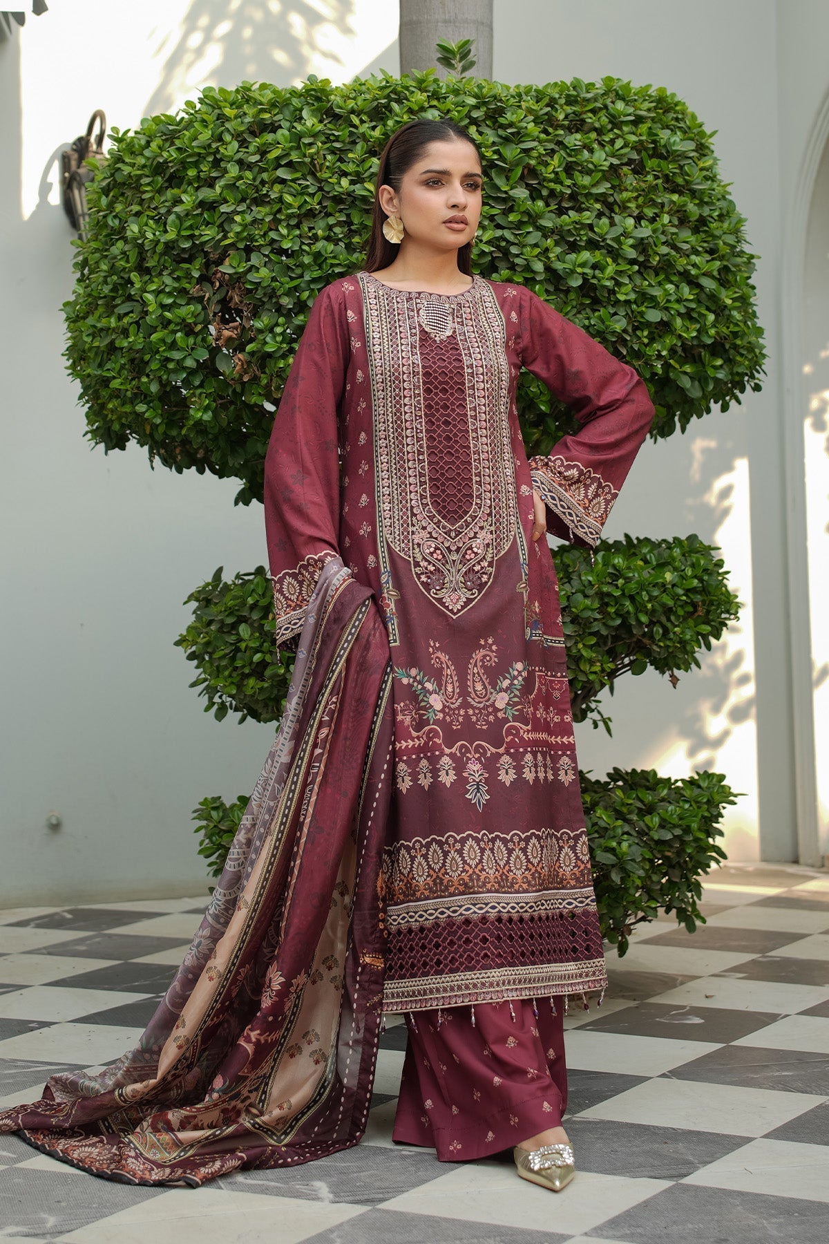 Maryams | Lawn Edit 26 | Bloom-Brand:Maryams-Type:Ladies Clothes-Maroon-Lawn-House of Maryam- Buy in UK, USA
