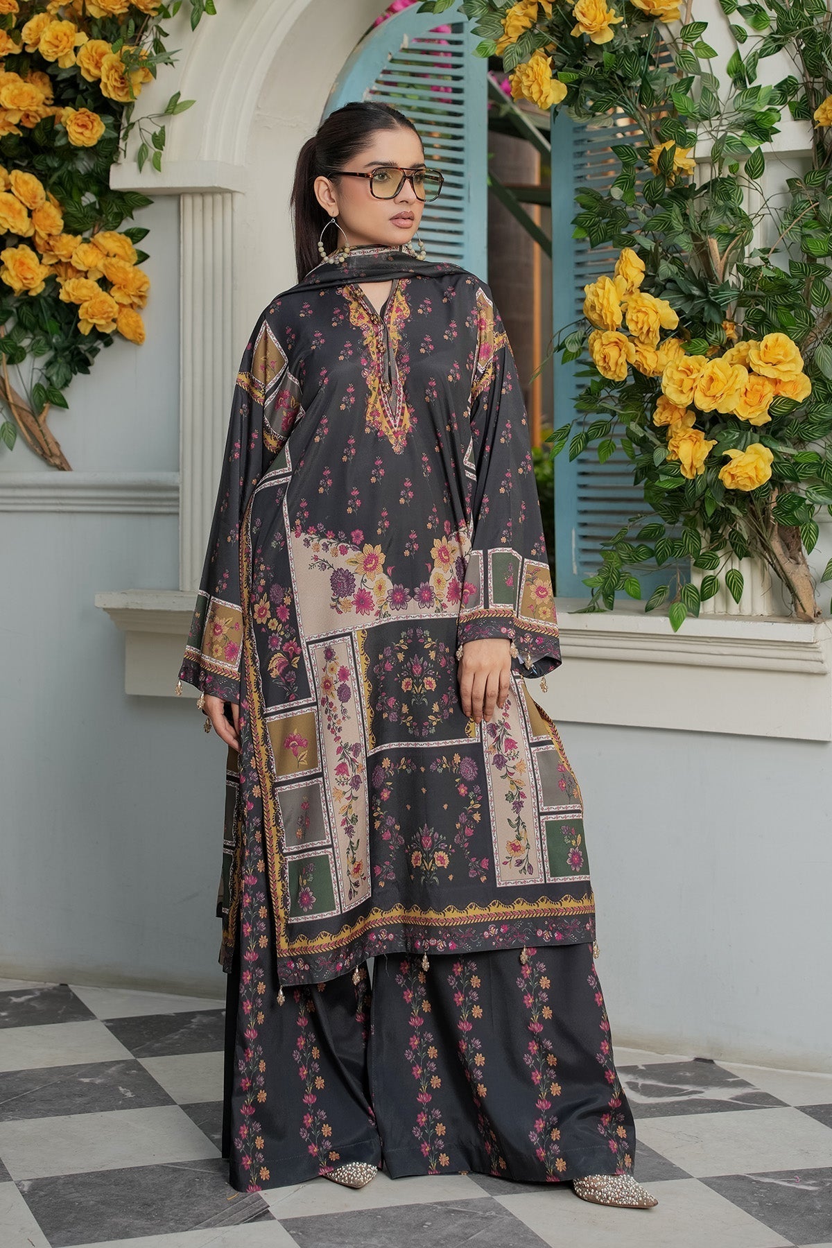 Maryams | Lawn Edit 26 | Clover-Brand:Maryams-Type:Ladies Clothes-Dark Gray-Lawn-House of Maryam- Buy in UK, USA