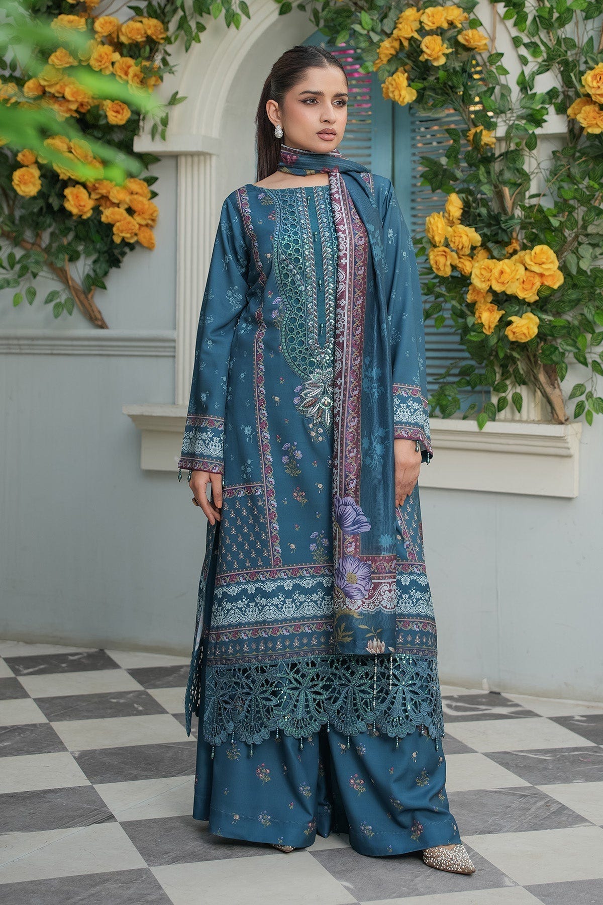 Maryams | Lawn Edit 26 | Crimson-Brand:Maryams-Type:Ladies Clothes-Zinc-Lawn-House of Maryam- Buy in UK, USA