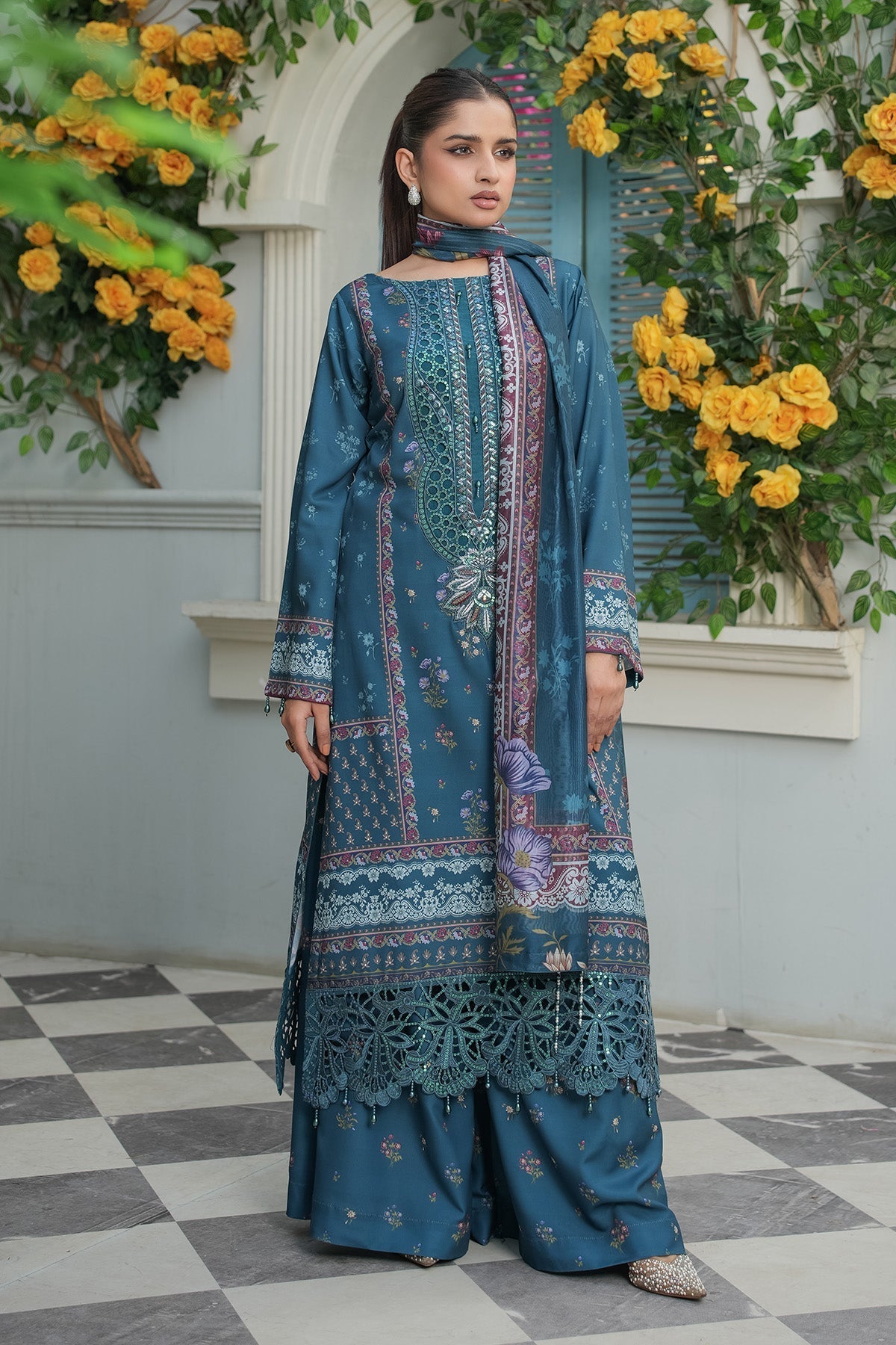 Maryams | Lawn Edit 26 | Crimson-Brand:Maryams-Type:Ladies Clothes-Zinc-Lawn-House of Maryam- Buy in UK, USA