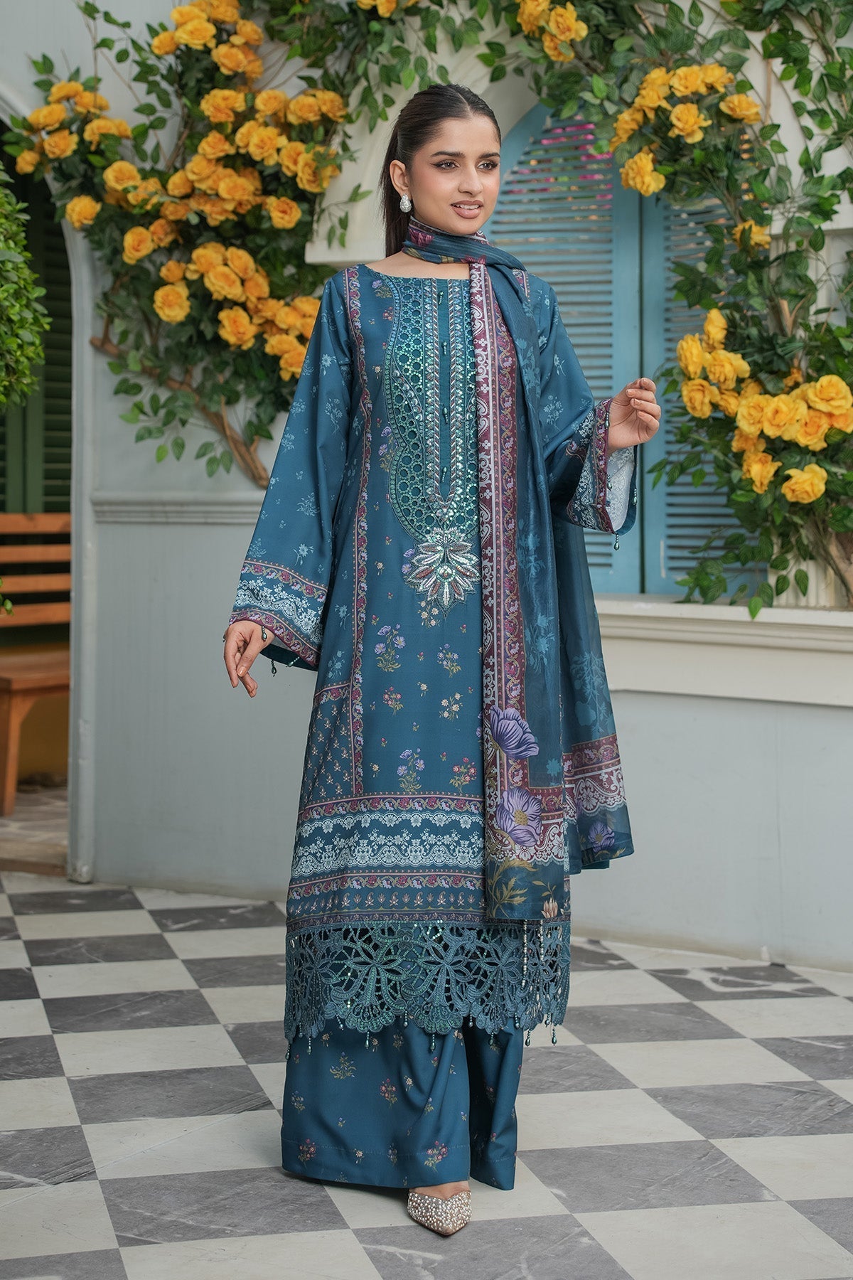 Maryams | Lawn Edit 26 | Crimson-Brand:Maryams-Type:Ladies Clothes-Zinc-Lawn-House of Maryam- Buy in UK, USA