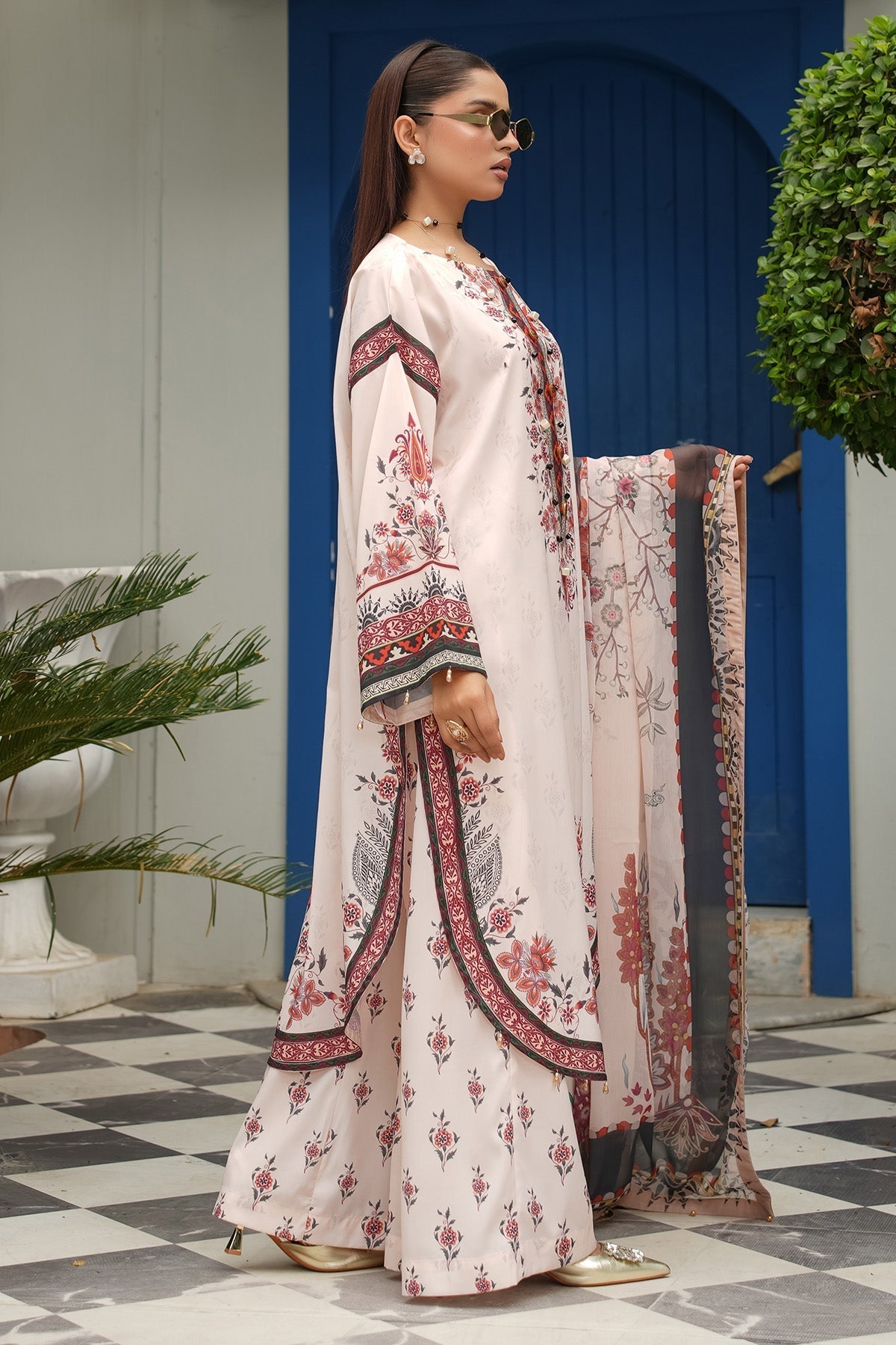 Maryams | Lawn Edit 26 | Iris-Brand:Maryams-Type:Ladies Clothes-Off White-Lawn-House of Maryam- Buy in UK, USA