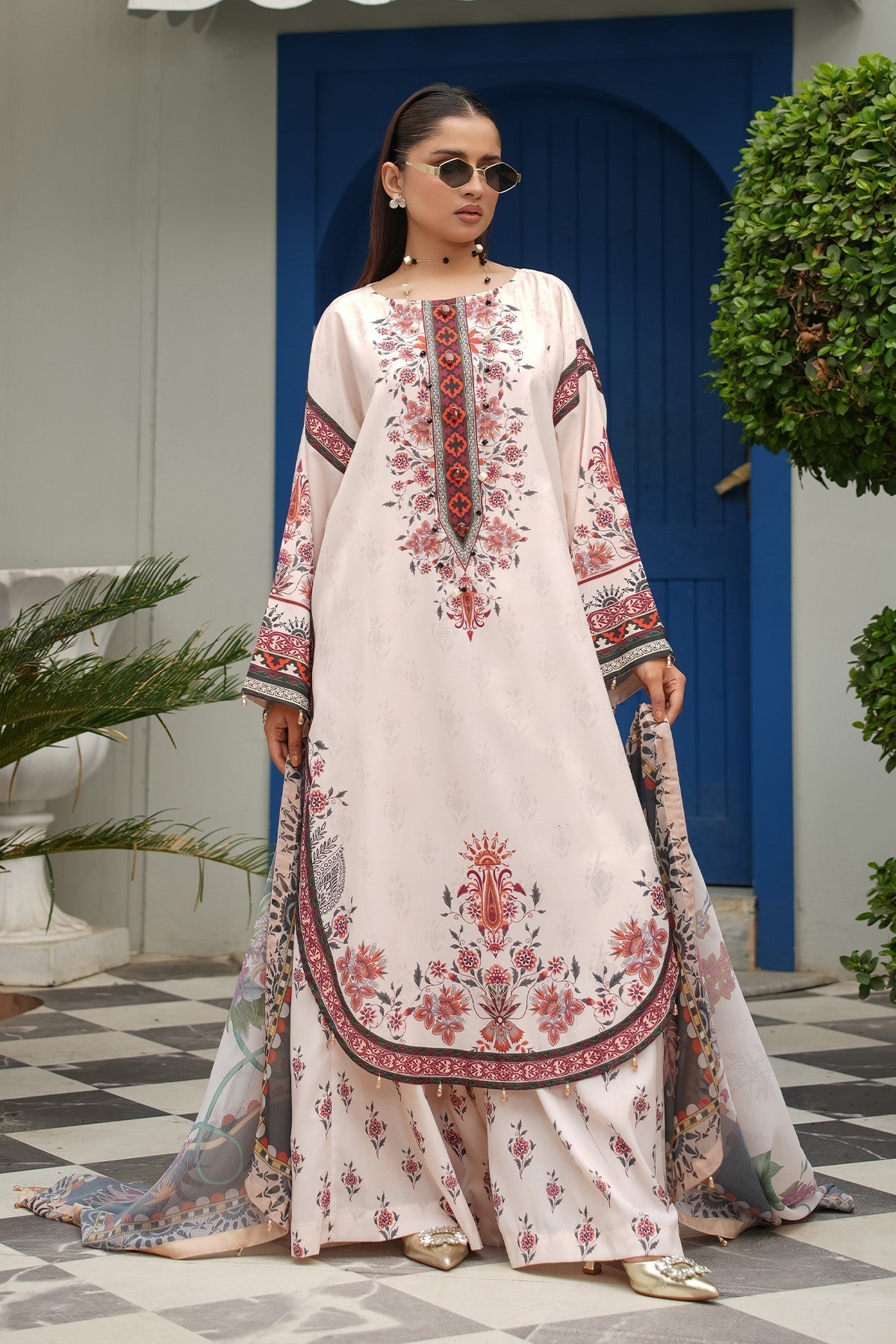 Maryams | Lawn Edit 26 | Iris-Brand:Maryams-Type:Ladies Clothes-Off White-Lawn-House of Maryam- Buy in UK, USA