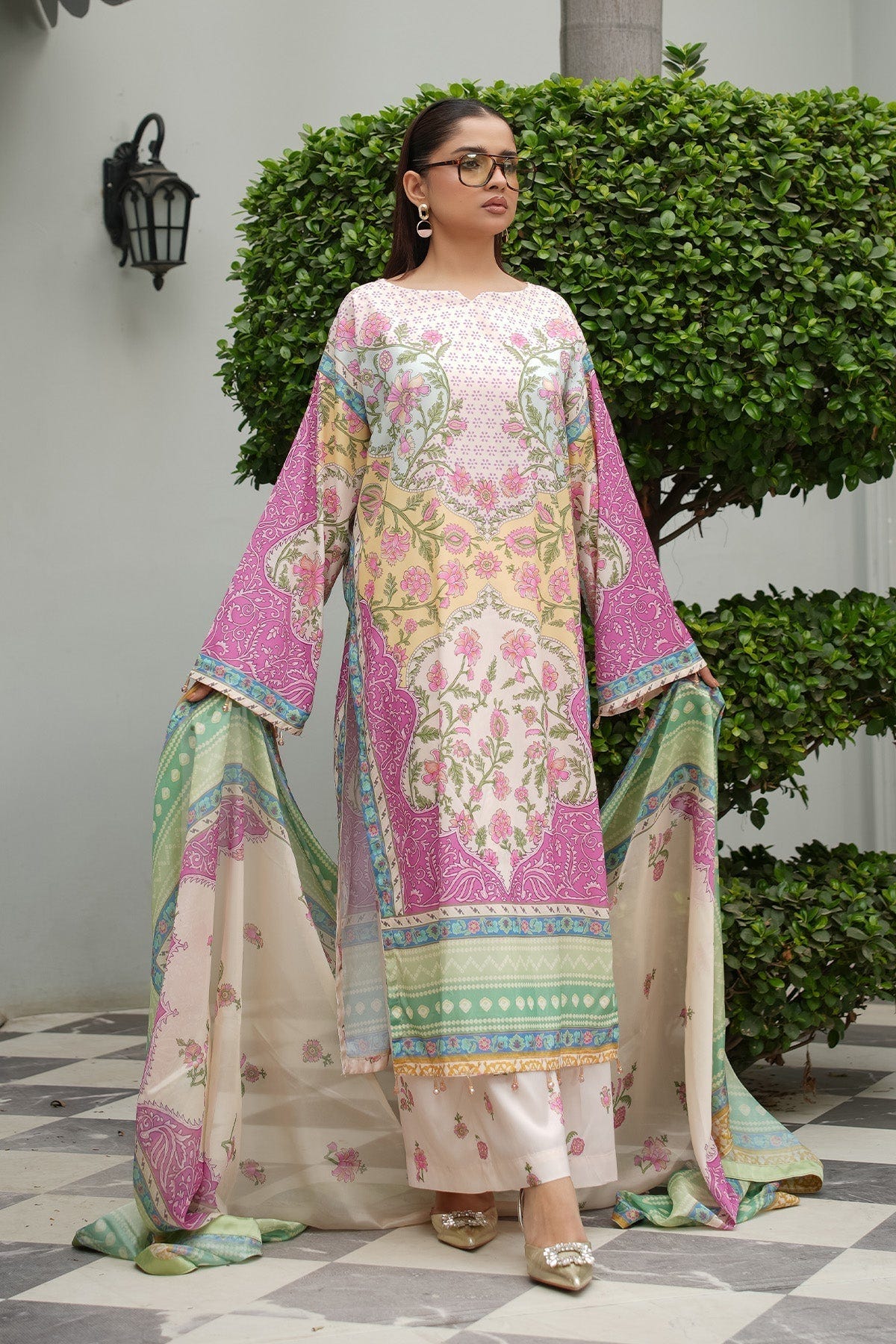Maryams | Lawn Edit 26 | Lily-Brand:Maryams-Type:Ladies Clothes-Off White-Lawn-House of Maryam- Buy in UK, USA
