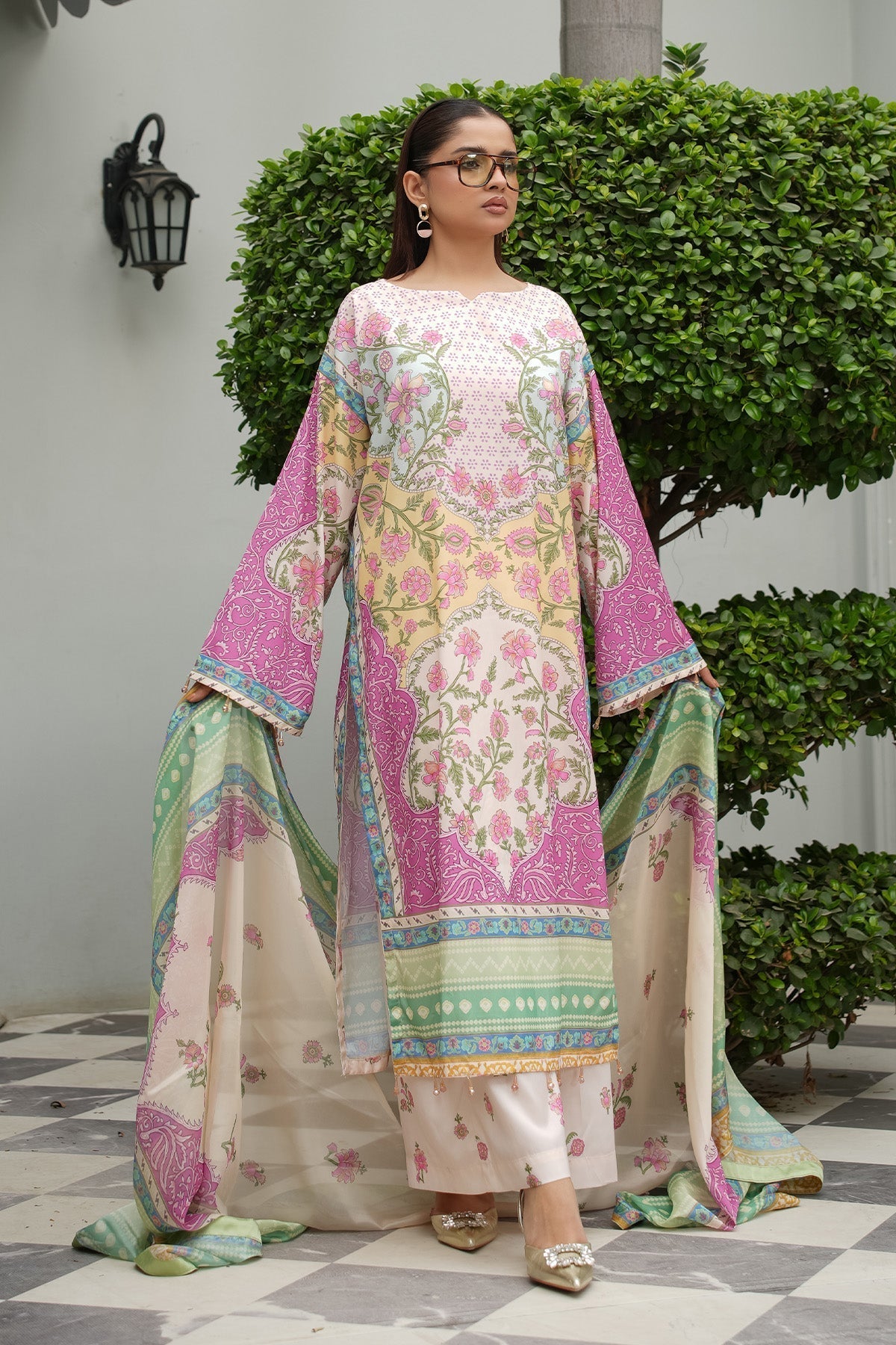 Maryams | Lawn Edit 26 | Lily-Brand:Maryams-Type:Ladies Clothes-Off White-Lawn-House of Maryam- Buy in UK, USA