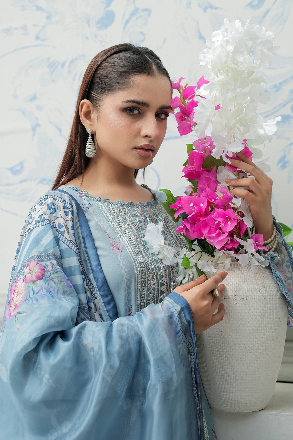 Maryams | Lawn Edit 26 | Petal-Brand:Maryams-Type:Ladies Clothes-Ice Blue-Lawn-House of Maryam- Buy in UK, USA