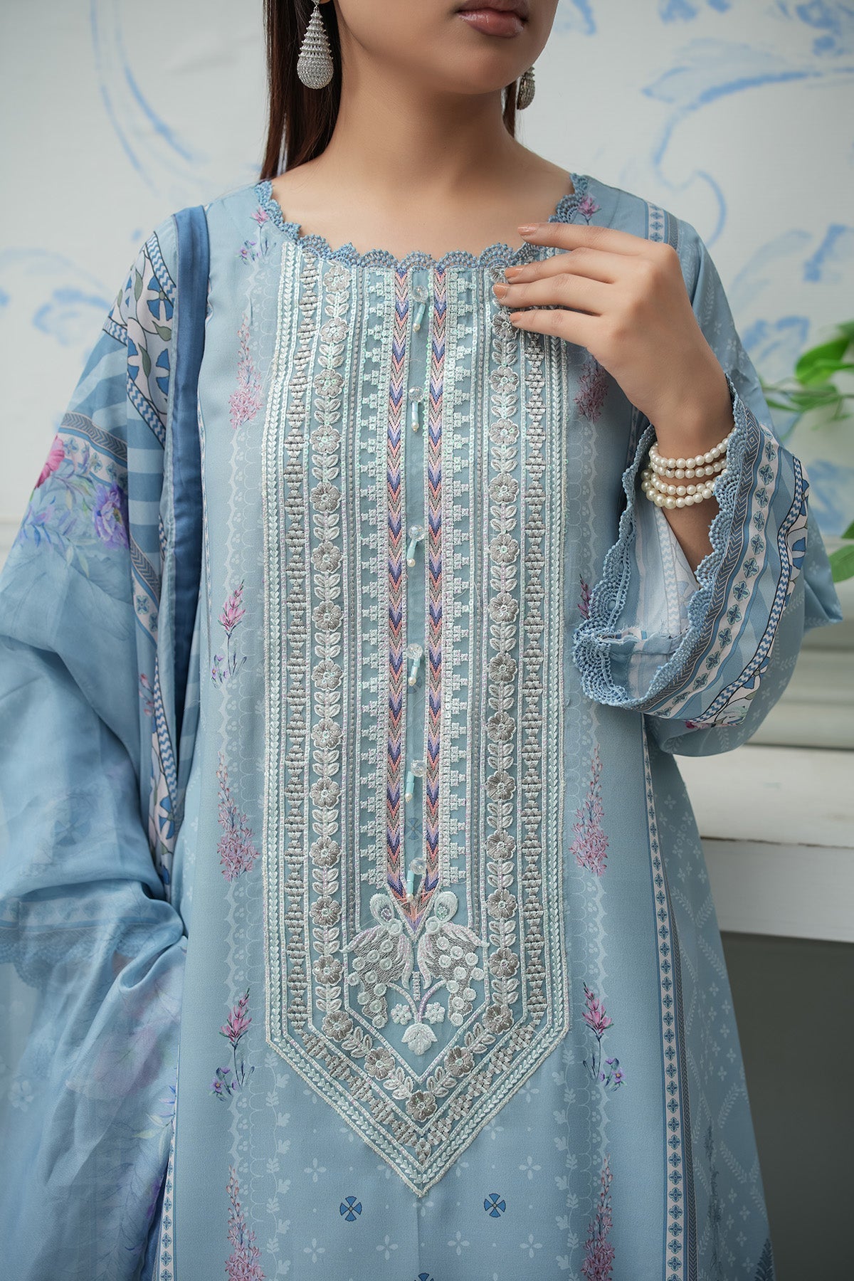 Maryams | Lawn Edit 26 | Petal-Brand:Maryams-Type:Ladies Clothes-Ice Blue-Lawn-House of Maryam- Buy in UK, USA