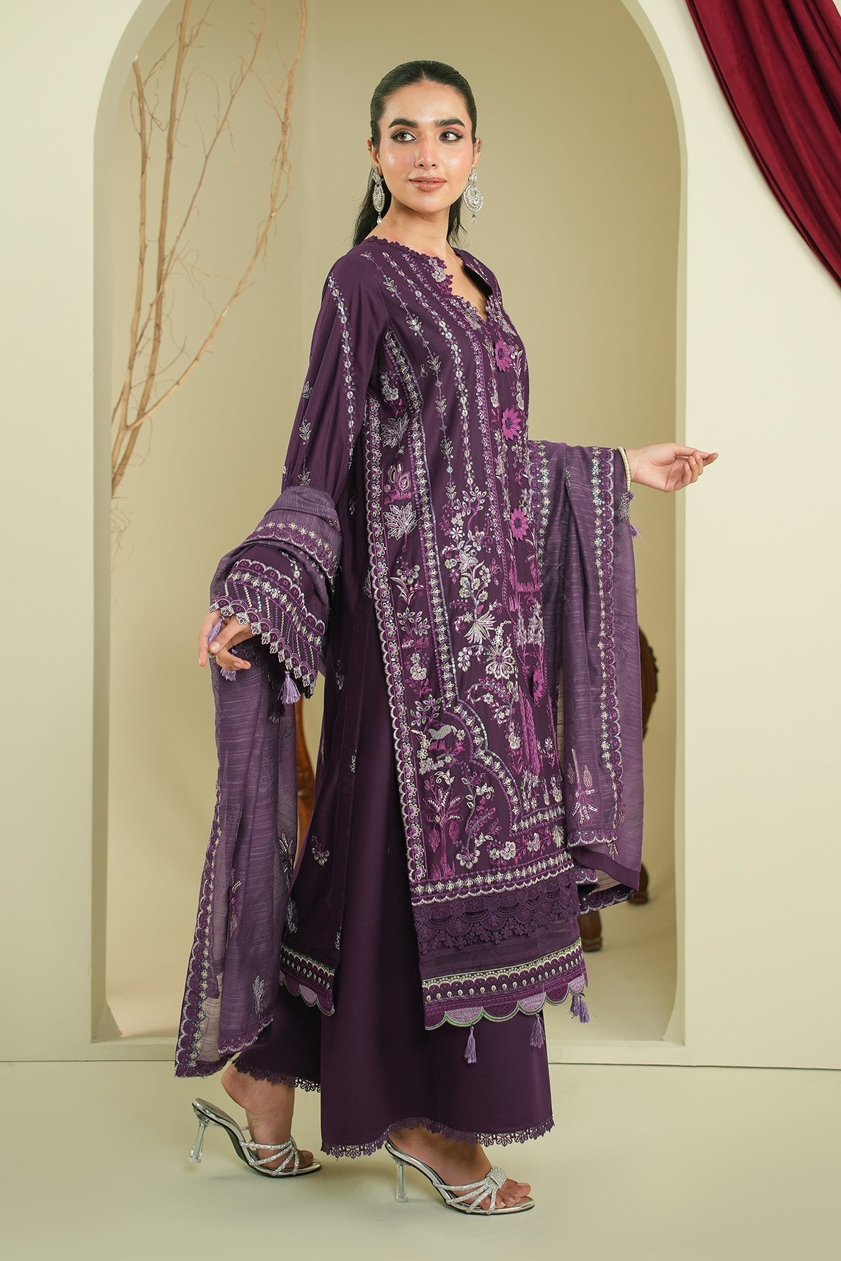 Maryams | Summer Bloom | Ayla-Brand:Maryams-Type:Ladies Clothes-Dark Purple-Cotton-House of Maryam- Buy in UK, USA
