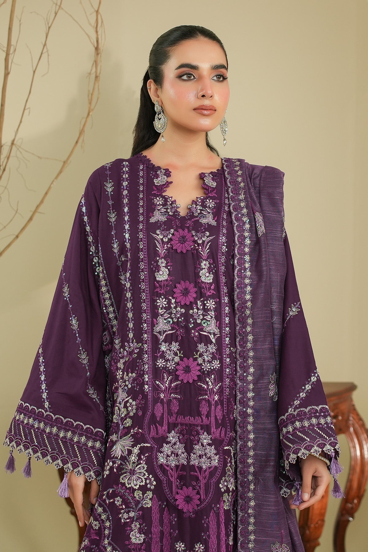 Maryams | Summer Bloom | Ayla-Brand:Maryams-Type:Ladies Clothes-Dark Purple-Cotton-House of Maryam- Buy in UK, USA