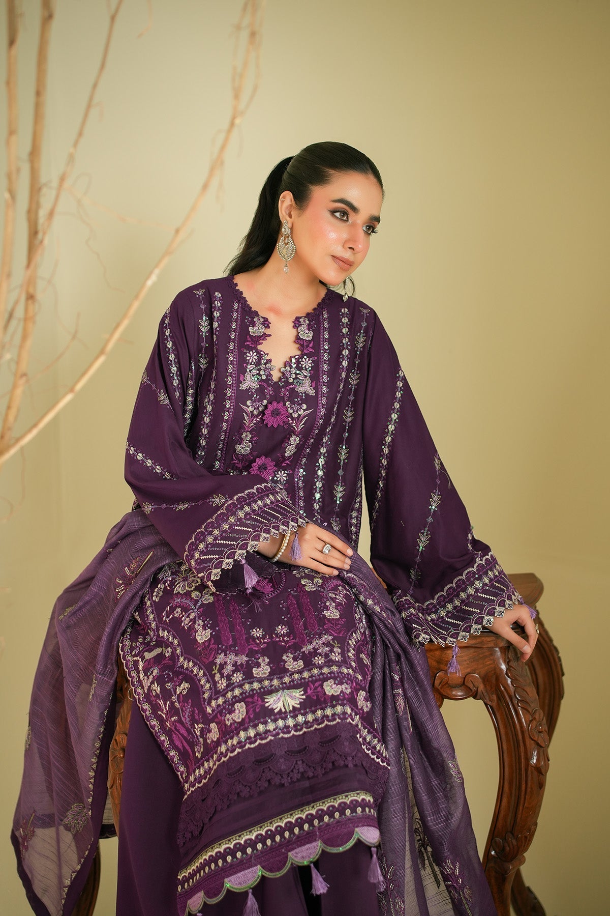 Maryams | Summer Bloom | Ayla-Brand:Maryams-Type:Ladies Clothes-Dark Purple-Cotton-House of Maryam- Buy in UK, USA