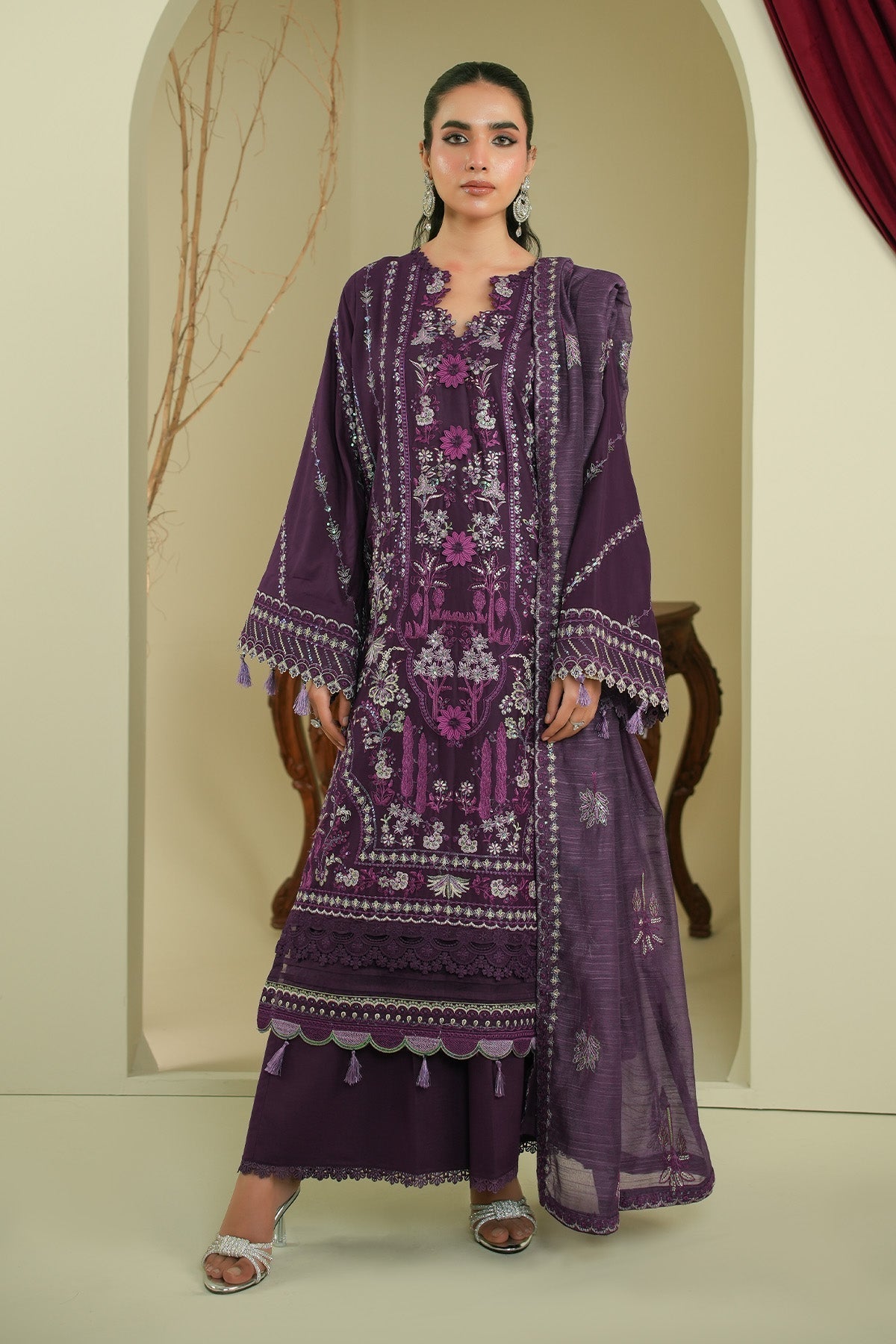 Maryams | Summer Bloom | Ayla-Brand:Maryams-Type:Ladies Clothes-Dark Purple-Cotton-House of Maryam- Buy in UK, USA