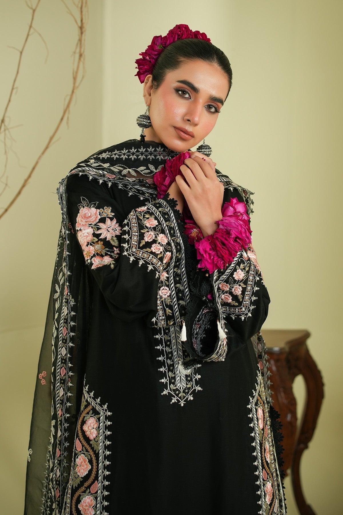 Maryams | Summer Bloom | Flora-Brand:Maryams-Type:Ladies Clothes-Black-Cotton-House of Maryam- Buy in UK, USA