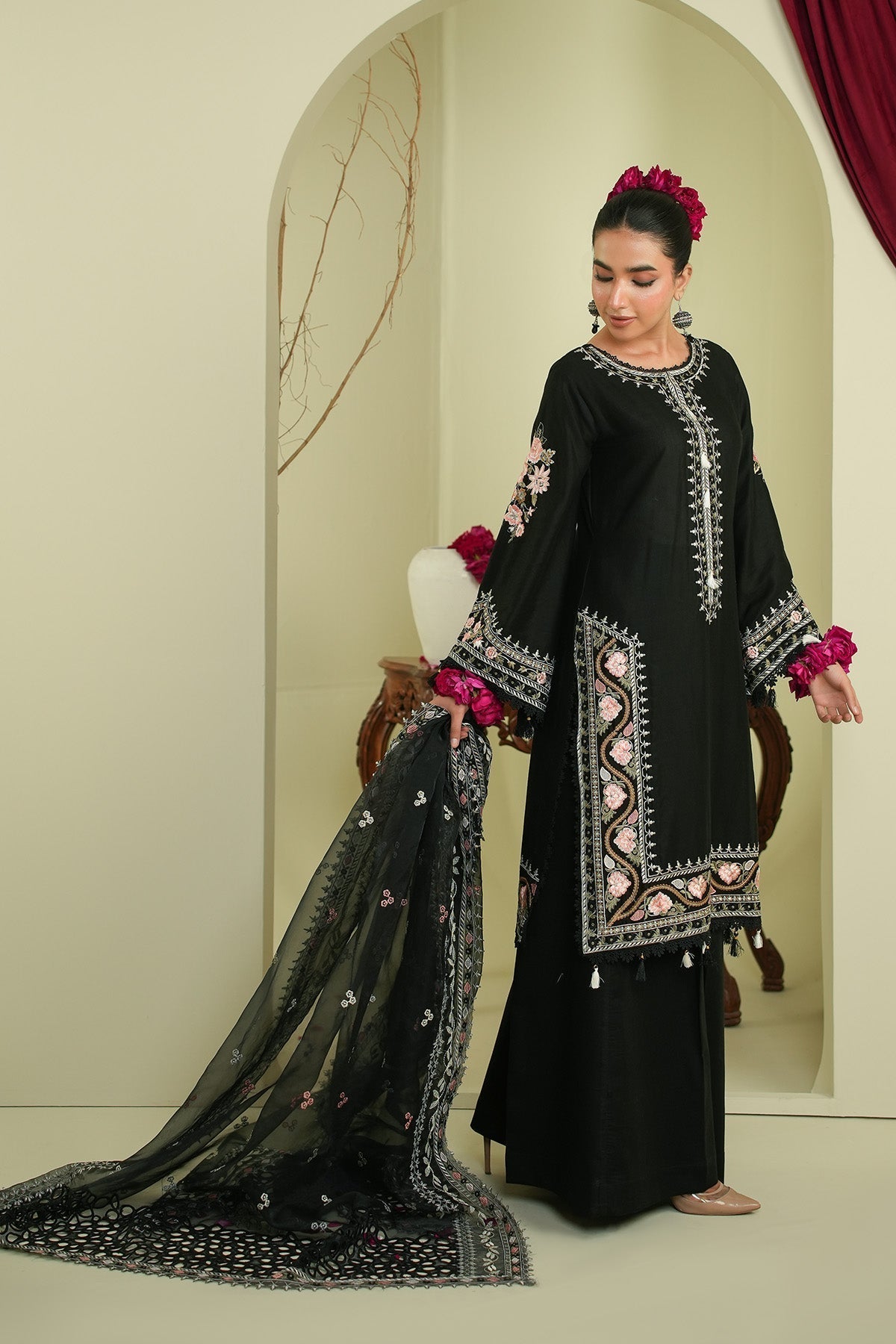 Maryams | Summer Bloom | Flora-Brand:Maryams-Type:Ladies Clothes-Black-Cotton-House of Maryam- Buy in UK, USA