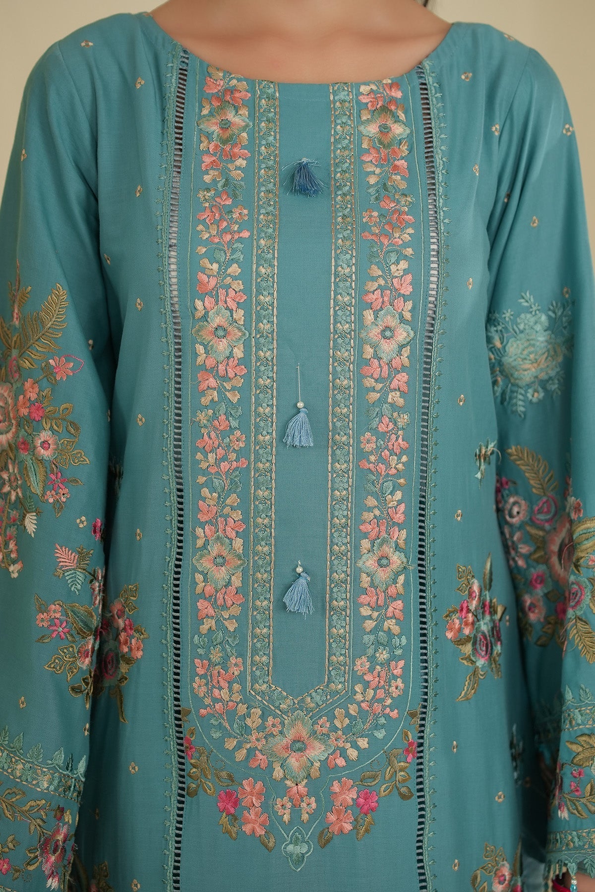 Maryams | Summer Bloom | Muse-Brand:Maryams-Type:Ladies Clothes-Ice Blue-Cotton-House of Maryam- Buy in UK, USA