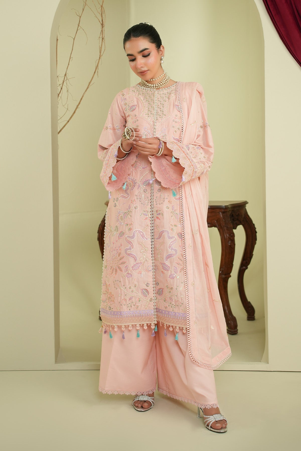 Maryams | Summer Bloom | Serene-Brand:Maryams-Type:Ladies Clothes-Pale Pink-Cotton-House of Maryam- Buy in UK, USA
