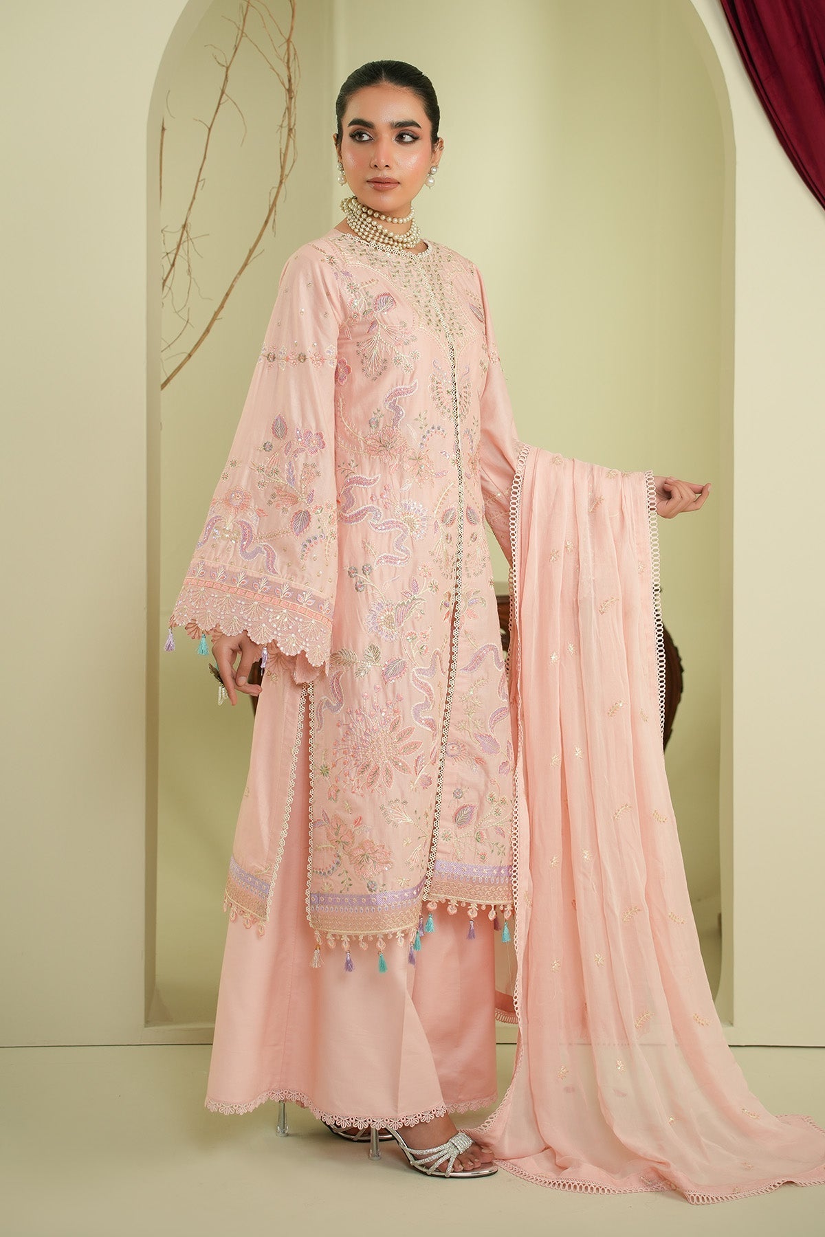 Maryams | Summer Bloom | Serene-Brand:Maryams-Type:Ladies Clothes-Pale Pink-Cotton-House of Maryam- Buy in UK, USA