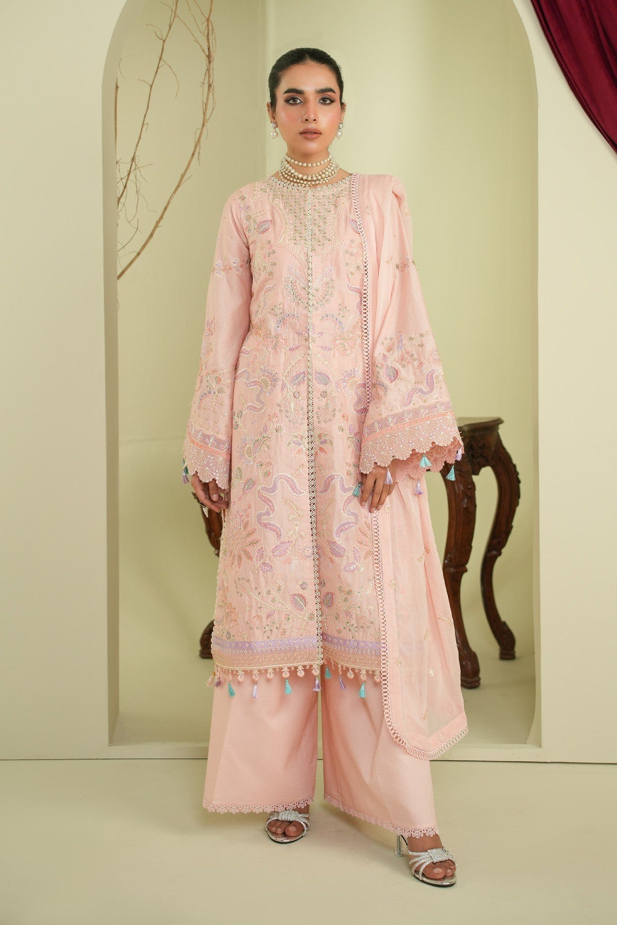 Maryams | Summer Bloom | Serene-Brand:Maryams-Type:Ladies Clothes-Pale Pink-Cotton-House of Maryam- Buy in UK, USA