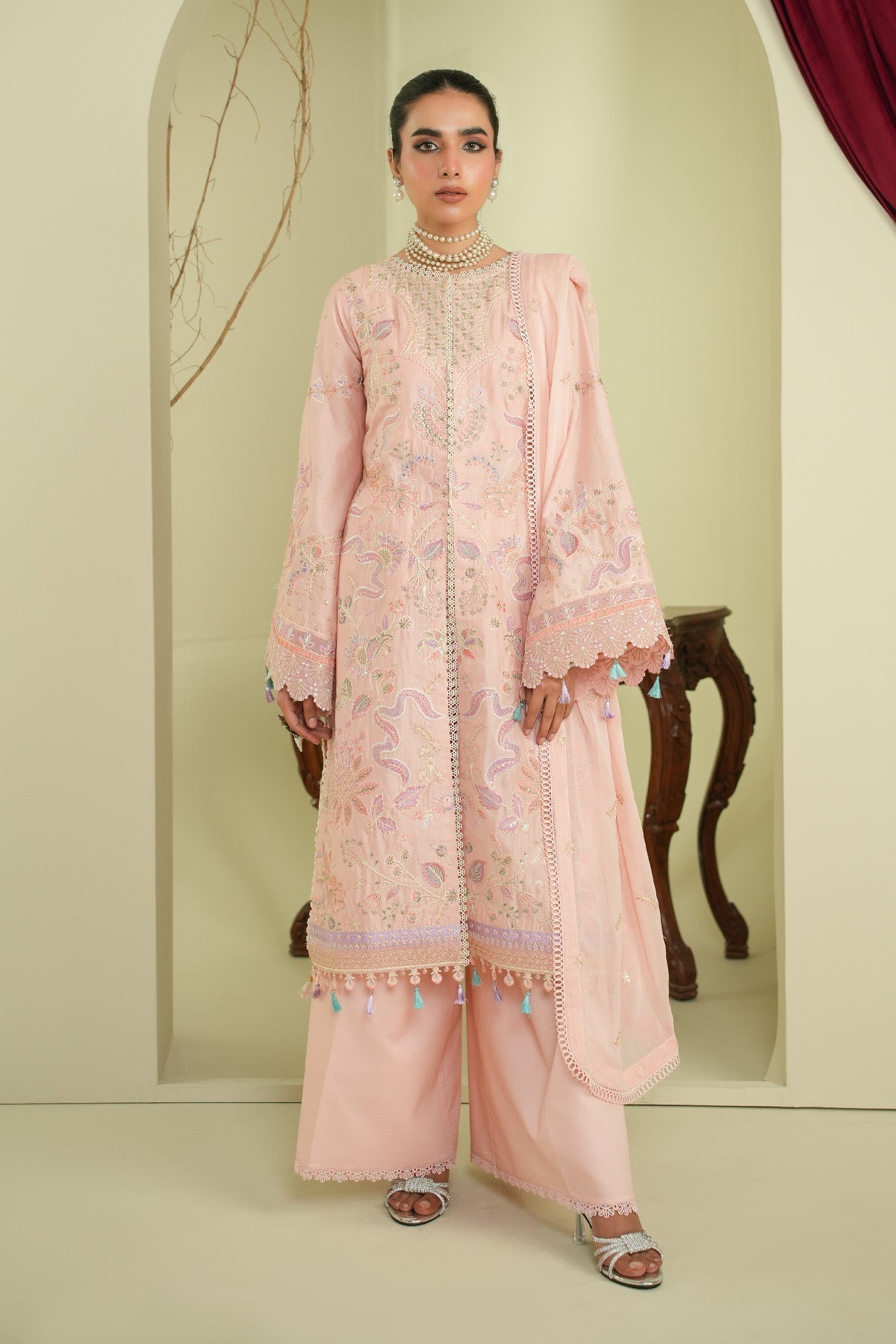 Maryams | Summer Bloom | Serene-Brand:Maryams-Type:Ladies Clothes-Pale Pink-Cotton-House of Maryam- Buy in UK, USA