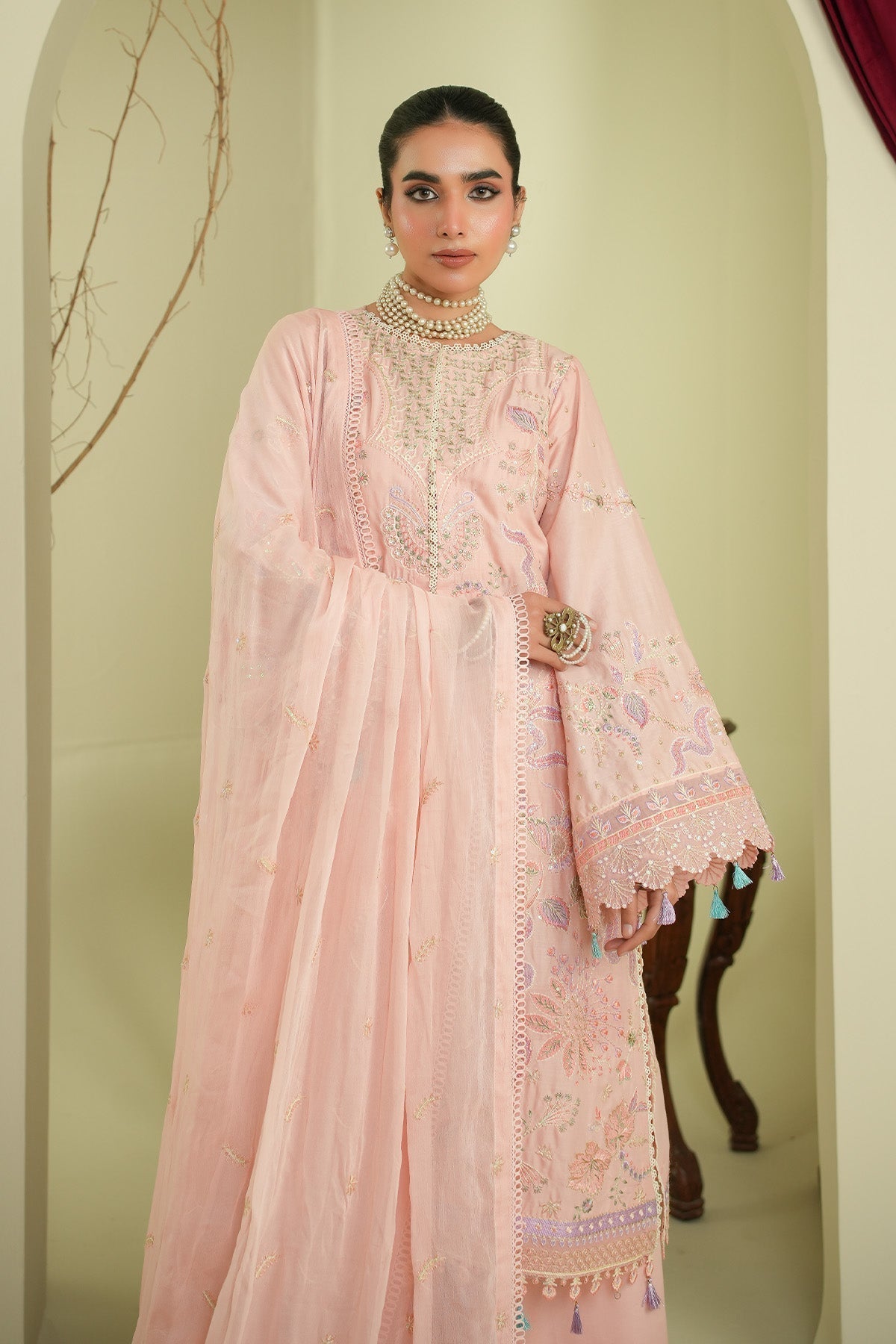 Maryams | Summer Bloom | Serene-Brand:Maryams-Type:Ladies Clothes-Pale Pink-Cotton-House of Maryam- Buy in UK, USA