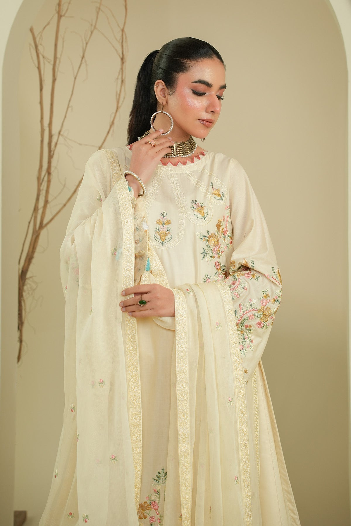 Maryams | Summer Bloom | Willow-Brand:Maryams-Type:Ladies Clothes-Ivory-Cotton-House of Maryam- Buy in UK, USA