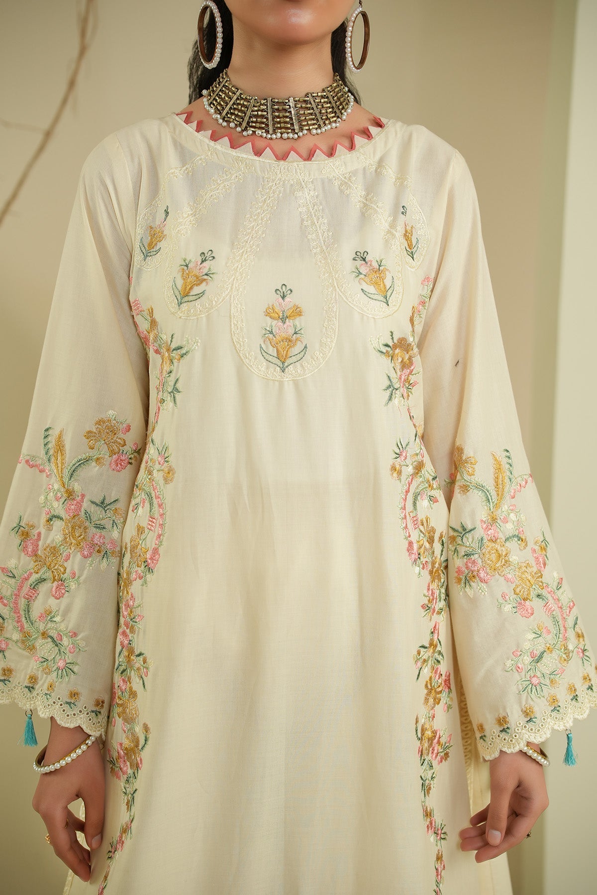 Maryams | Summer Bloom | Willow-Brand:Maryams-Type:Ladies Clothes-Ivory-Cotton-House of Maryam- Buy in UK, USA
