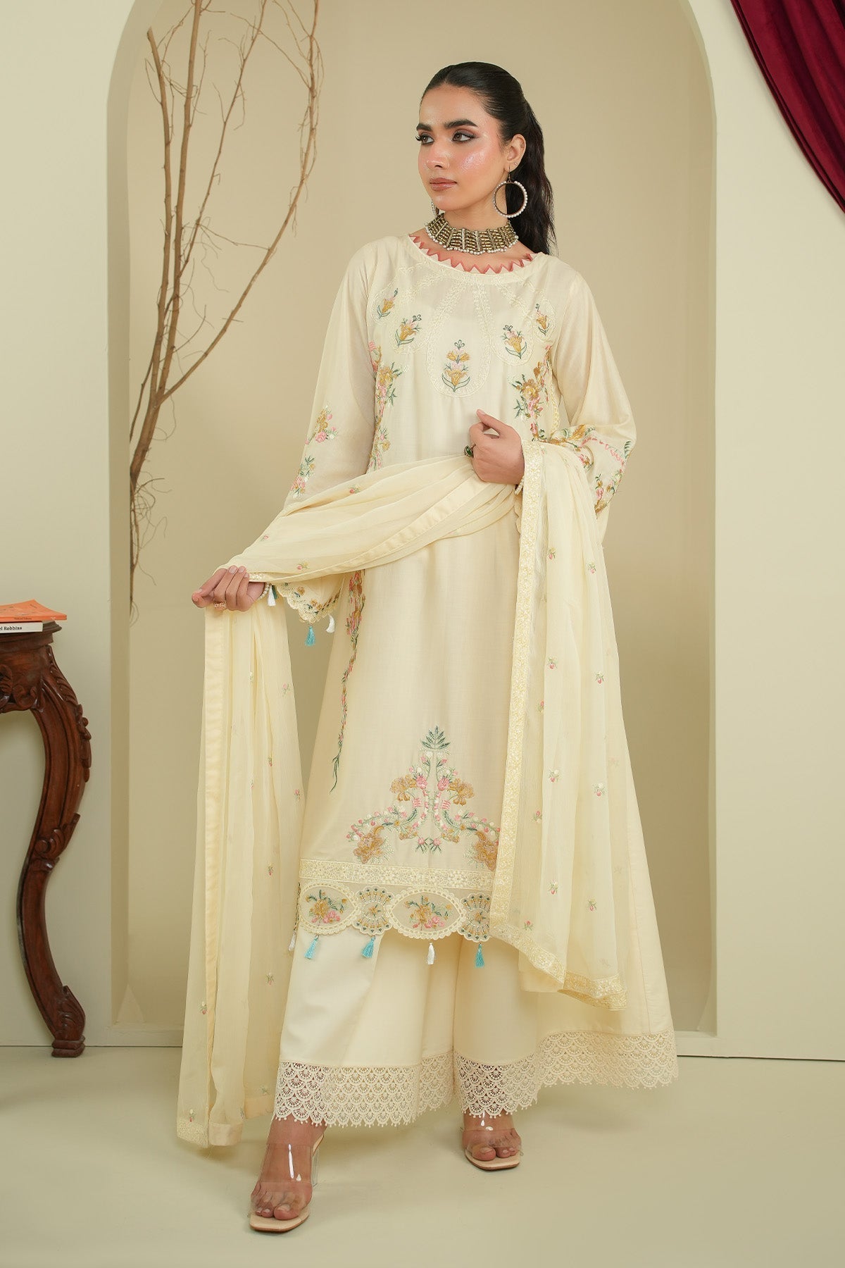 Maryams | Summer Bloom | Willow-Brand:Maryams-Type:Ladies Clothes-Ivory-Cotton-House of Maryam- Buy in UK, USA