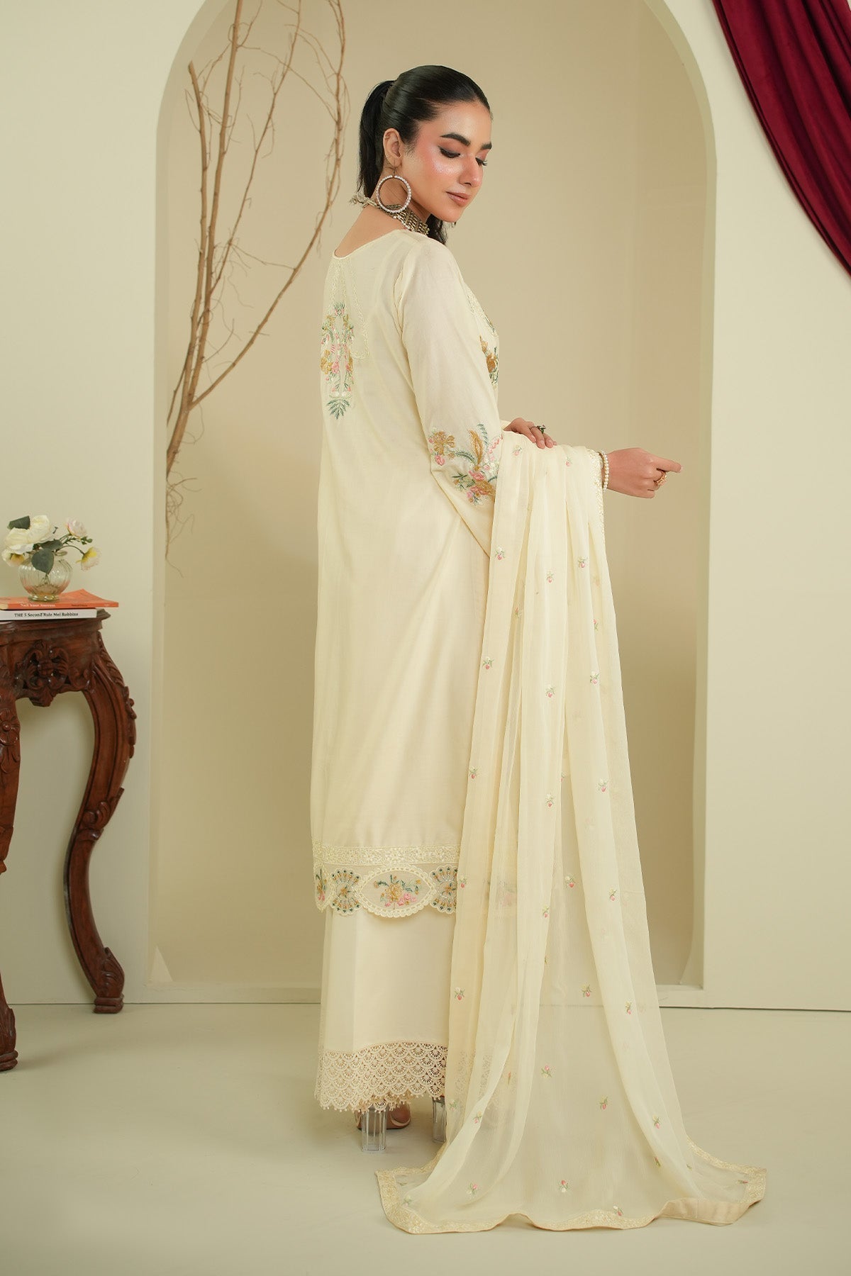 Maryams | Summer Bloom | Willow-Brand:Maryams-Type:Ladies Clothes-Ivory-Cotton-House of Maryam- Buy in UK, USA