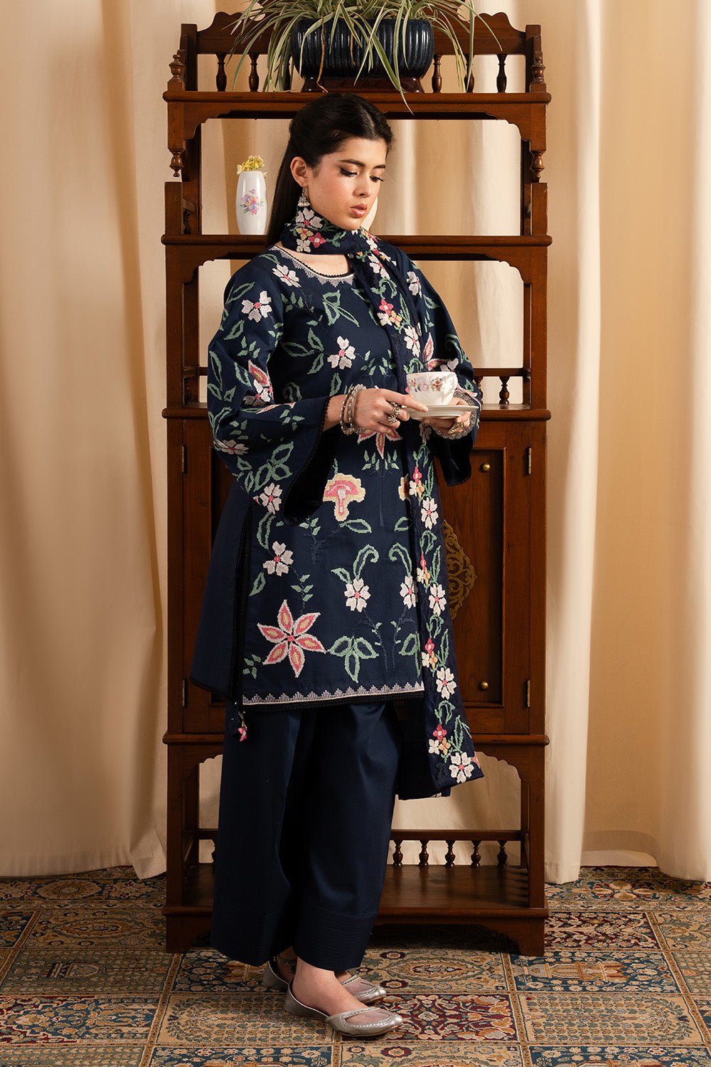 Maryum N Maria | Dali Luxe | FLORENCE - MS50289-Brand:Maryum N Maria-Type:Ladies Clothes-Navy Blue-Lawn-House of Maryam- Buy in UK, USA