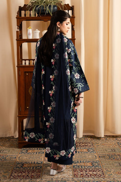 Maryum N Maria | Dali Luxe | FLORENCE - MS50289-Brand:Maryum N Maria-Type:Ladies Clothes-Navy Blue-Lawn-House of Maryam- Buy in UK, USA
