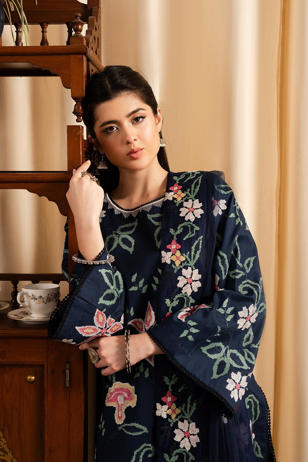 Maryum N Maria | Dali Luxe | FLORENCE - MS50289-Brand:Maryum N Maria-Type:Ladies Clothes-Navy Blue-Lawn-House of Maryam- Buy in UK, USA