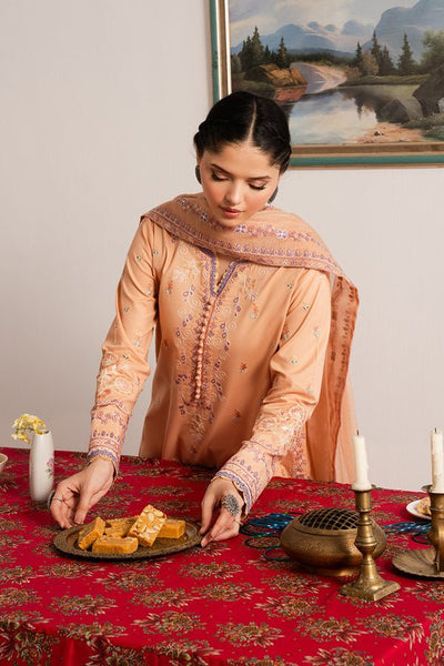 Maryum N Maria | Dali Luxe | ODETTE - MS50293-Brand:Maryum N Maria-Type:Ladies Clothes-Peach-Lawn-House of Maryam- Buy in UK, USA