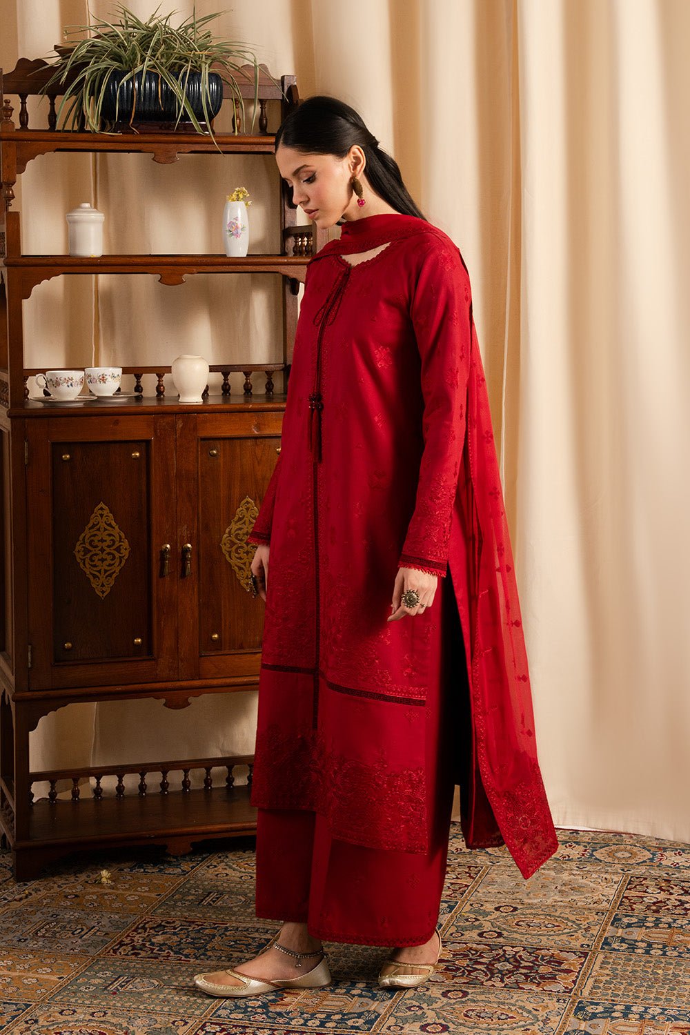 Maryum N Maria | Dali Luxe | VALERIE - MS50290-Brand:Maryum N Maria-Type:Ladies Clothes-Red-Lawn-House of Maryam- Buy in UK, USA