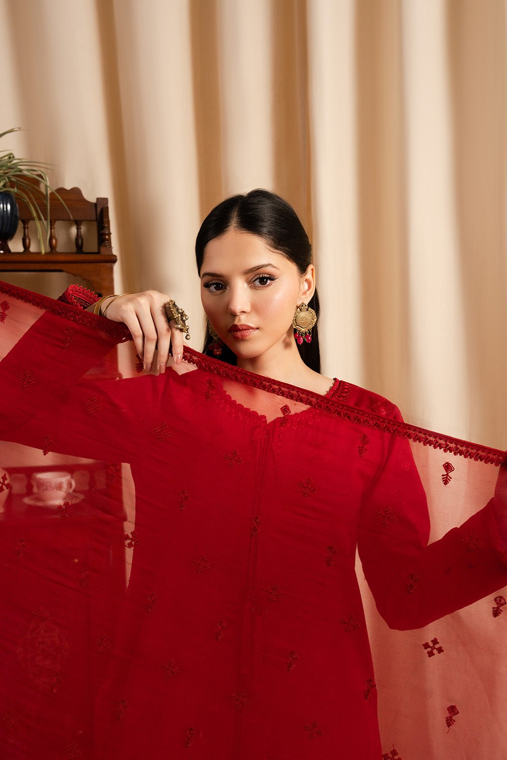 Maryum N Maria | Dali Luxe | VALERIE - MS50290-Brand:Maryum N Maria-Type:Ladies Clothes-Red-Lawn-House of Maryam- Buy in UK, USA