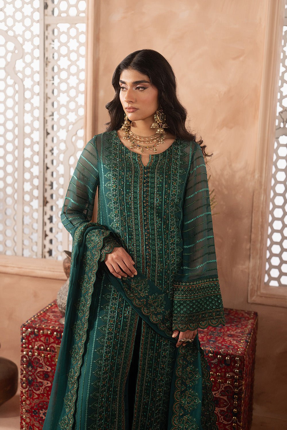 Maryum N Maria | Luxury Edit | AHAVA - MWU5680-Brand:Maryam N Maria-Type:Ladies Clothes-Teal Green-Chiffon-House of Maryam- Buy in UK, USA