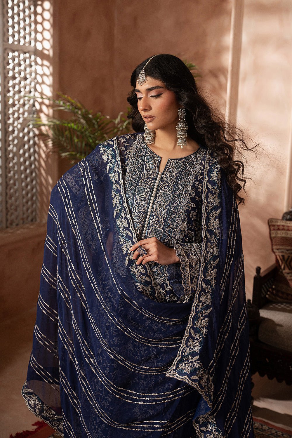 Maryum N Maria | Luxury Edit | ESTEE - MWU5681-Brand:Maryam N Maria-Type:Ladies Clothes-Navy Blue-Chiffon-House of Maryam- Buy in UK, USA