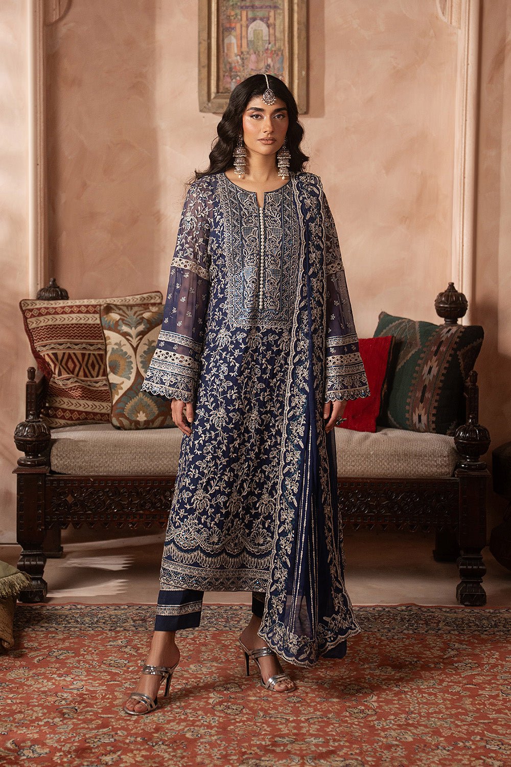 Maryum N Maria | Luxury Edit | ESTEE - MWU5681-Brand:Maryam N Maria-Type:Ladies Clothes-Navy Blue-Chiffon-House of Maryam- Buy in UK, USA