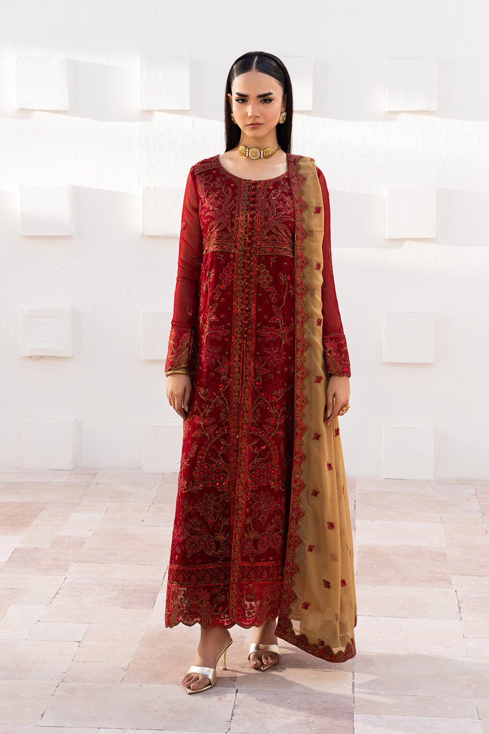 Maryum N Maria | Luxury Edit | KESHET - MWU5682-Brand:Maryam N Maria-Type:Ladies Clothes-Maroon-Chiffon-House of Maryam- Buy in UK, USA