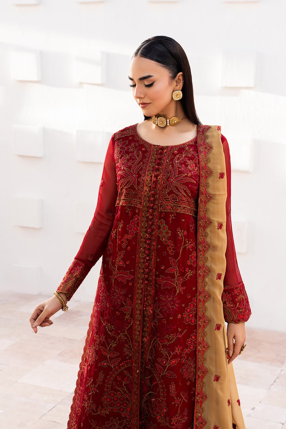 Maryum N Maria | Luxury Edit | KESHET - MWU5682-Brand:Maryam N Maria-Type:Ladies Clothes-Maroon-Chiffon-House of Maryam- Buy in UK, USA