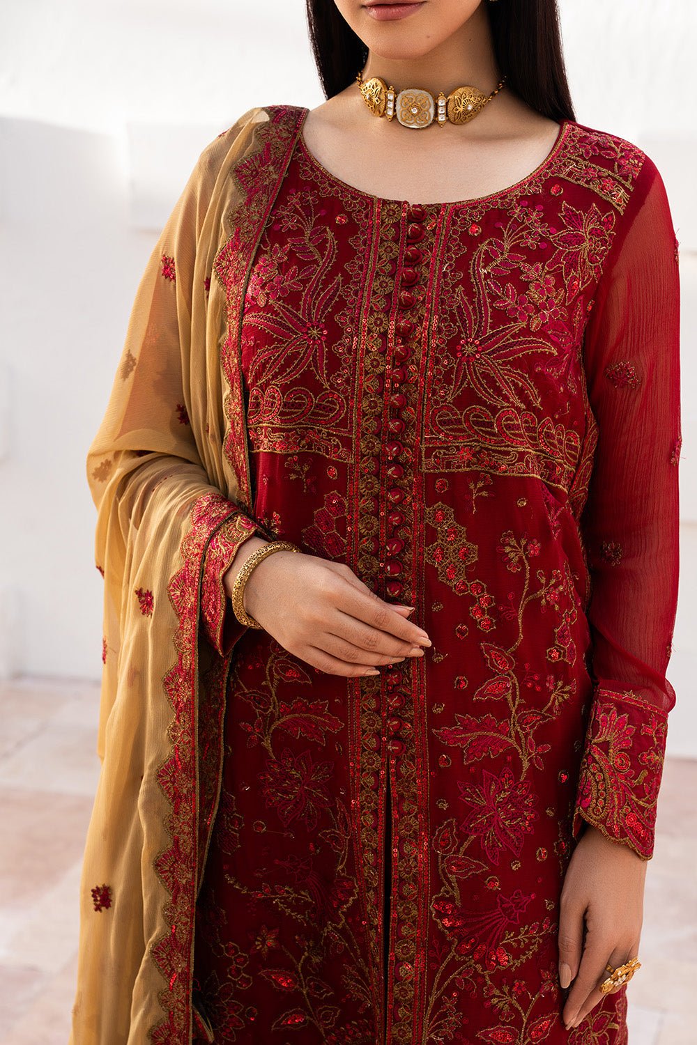Maryum N Maria | Luxury Edit | KESHET - MWU5682-Brand:Maryam N Maria-Type:Ladies Clothes-Maroon-Chiffon-House of Maryam- Buy in UK, USA