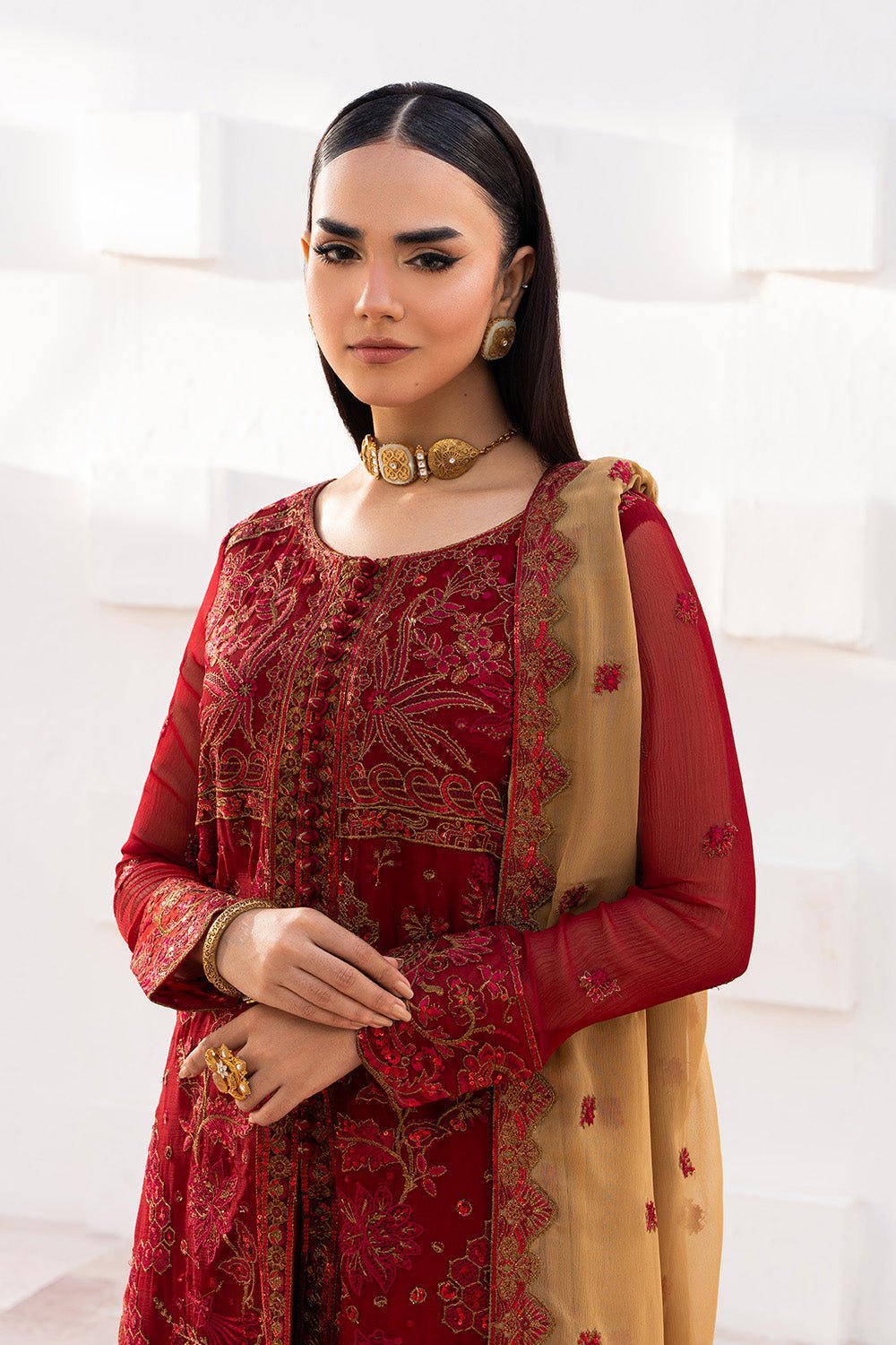 Maryum N Maria | Luxury Edit | KESHET - MWU5682-Brand:Maryam N Maria-Type:Ladies Clothes-Maroon-Chiffon-House of Maryam- Buy in UK, USA