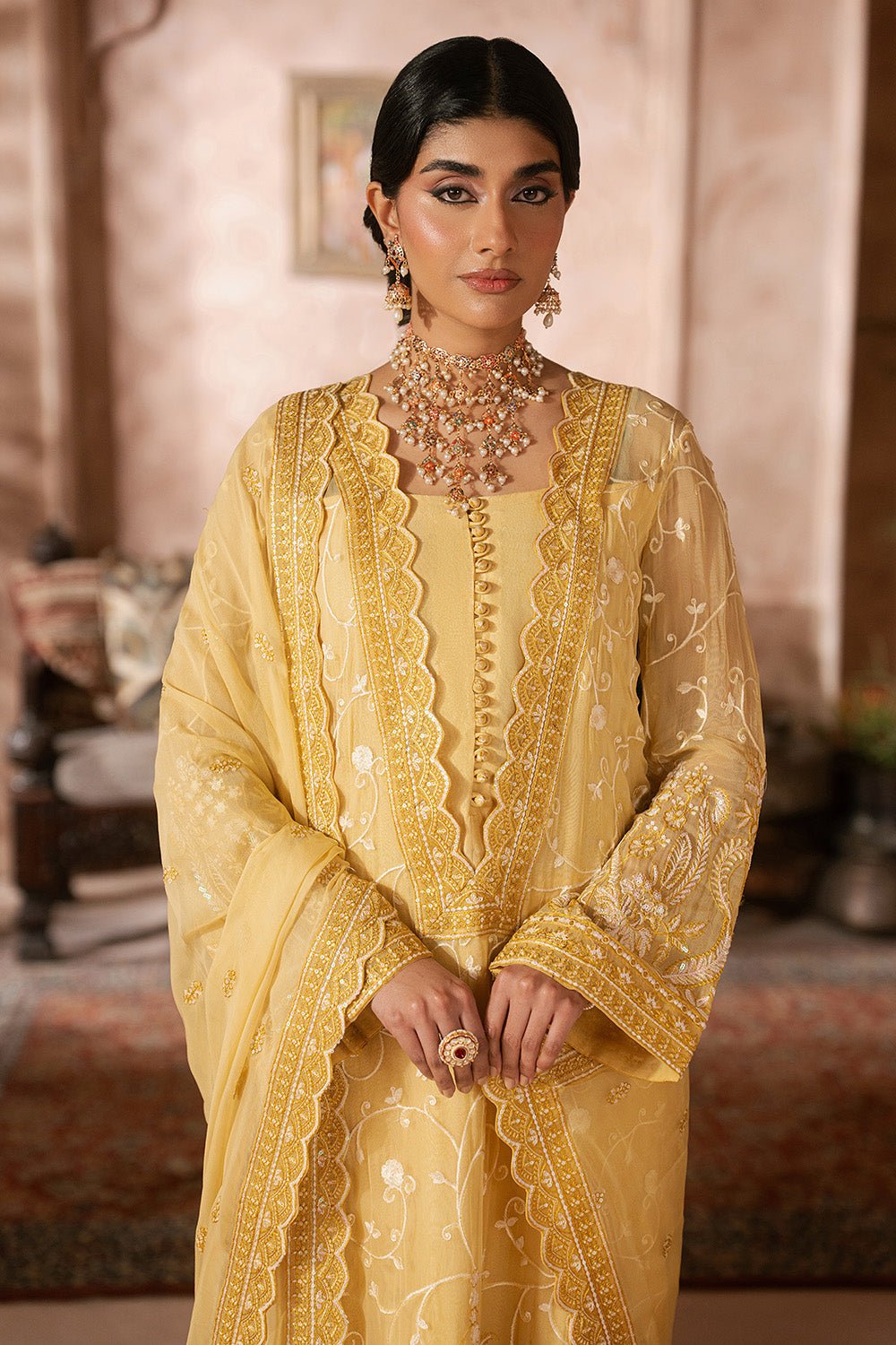 Maryum N Maria | Luxury Edit | LILACH - MWU5683-Brand:Maryam N Maria-Type:Ladies Clothes-Gold-Chiffon-House of Maryam- Buy in UK, USA