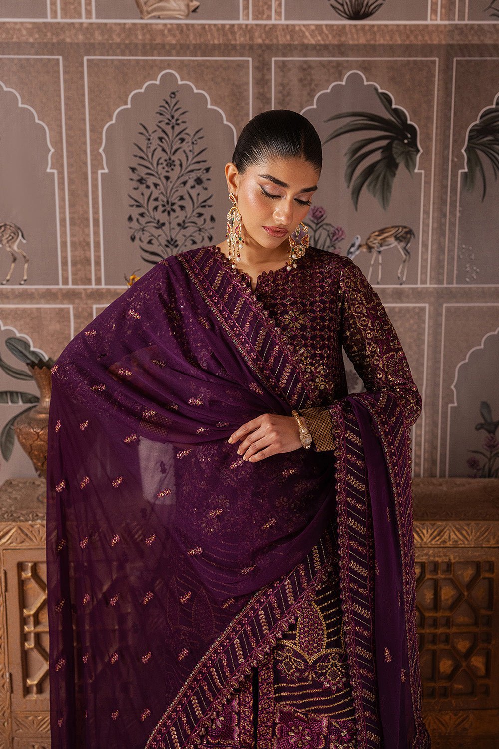 Maryum N Maria | Luxury Edit | RAISA - MWU5688-Brand:Maryum N Maria-Type:Ladies Clothes-Plum-Chiffon-House of Maryam- Buy in UK, USA