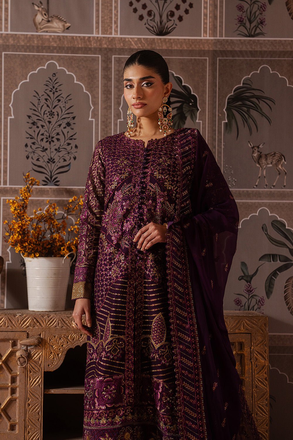 Maryum N Maria | Luxury Edit | RAISA - MWU5688-Brand:Maryum N Maria-Type:Ladies Clothes-Plum-Chiffon-House of Maryam- Buy in UK, USA