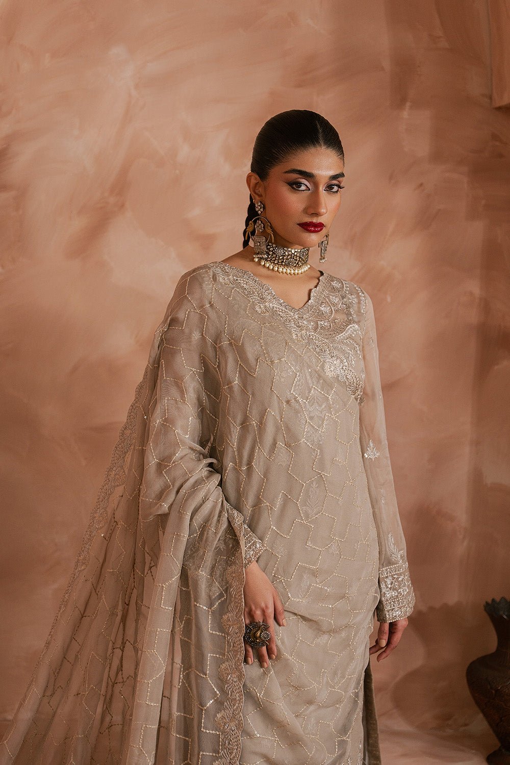 Maryum N Maria | Luxury Edit | SHAI - MWU5687-Brand:Maryam N Maria-Type:Ladies Clothes-Desert Sand-Chiffon-House of Maryam- Buy in UK, USA
